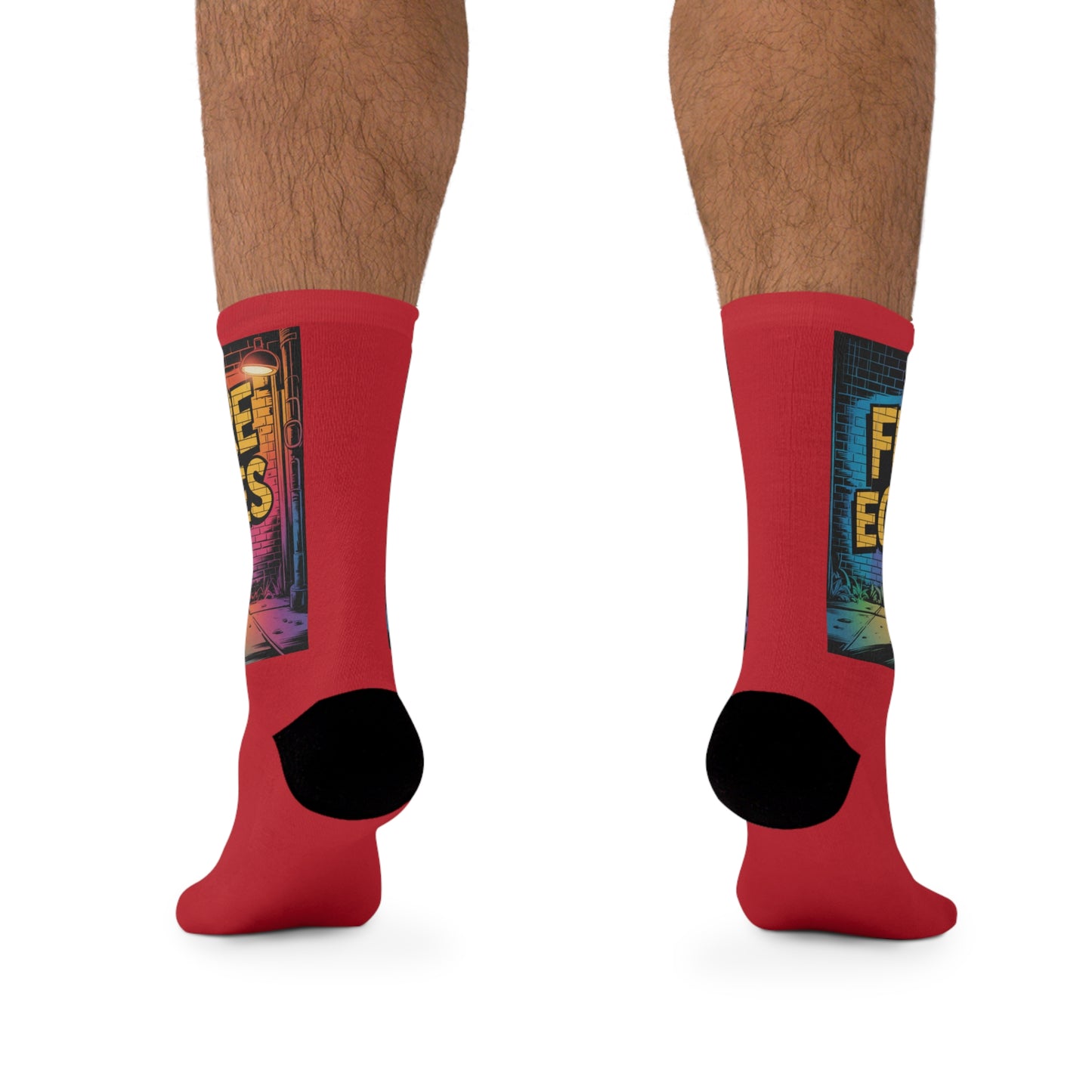 Futuristic Robot Graphic Socks — RED