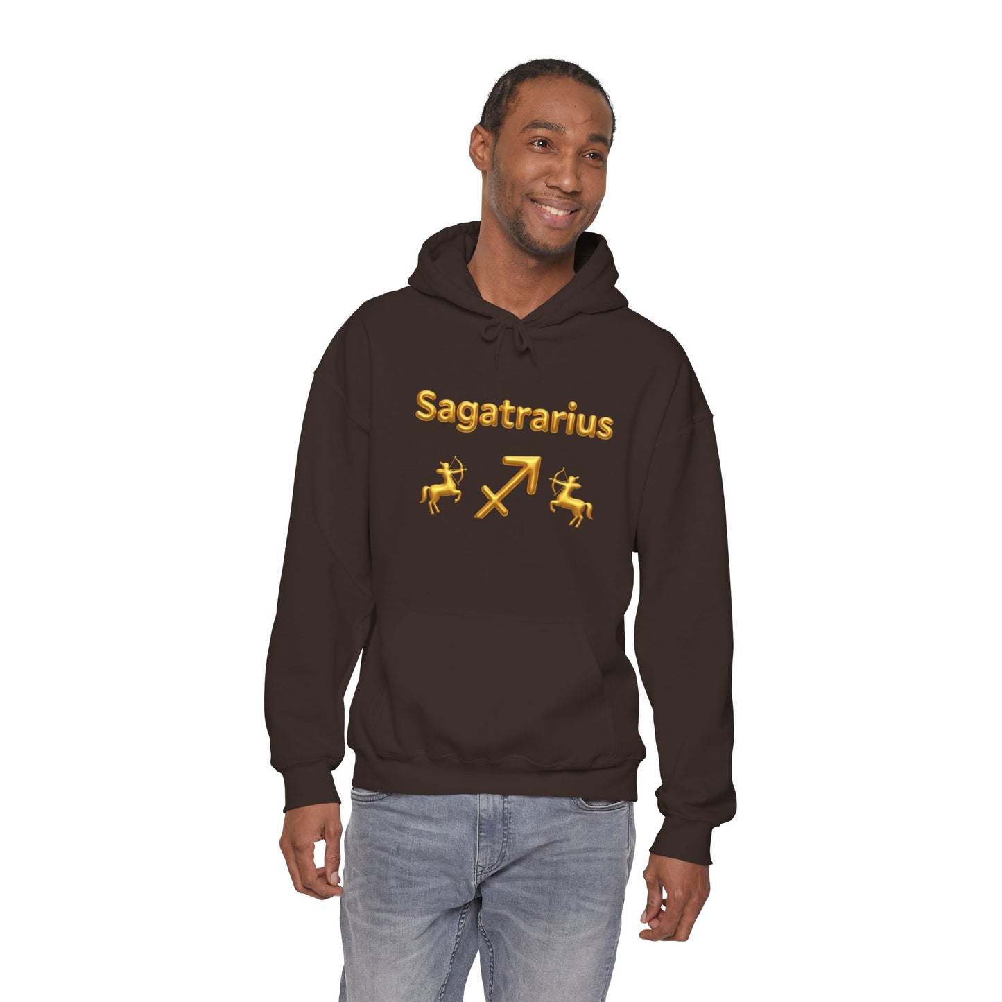 Sagittarius Zodiac Hoodie – Gold Archer Symbols & Astrological Wheel Back Print