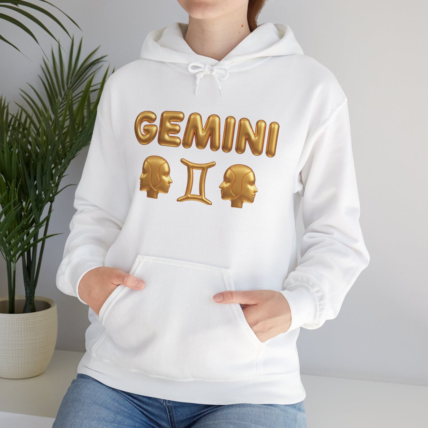 Gemini Zodiac Hoodie – Gold Gemini Text & Astrology Wheel Back Print