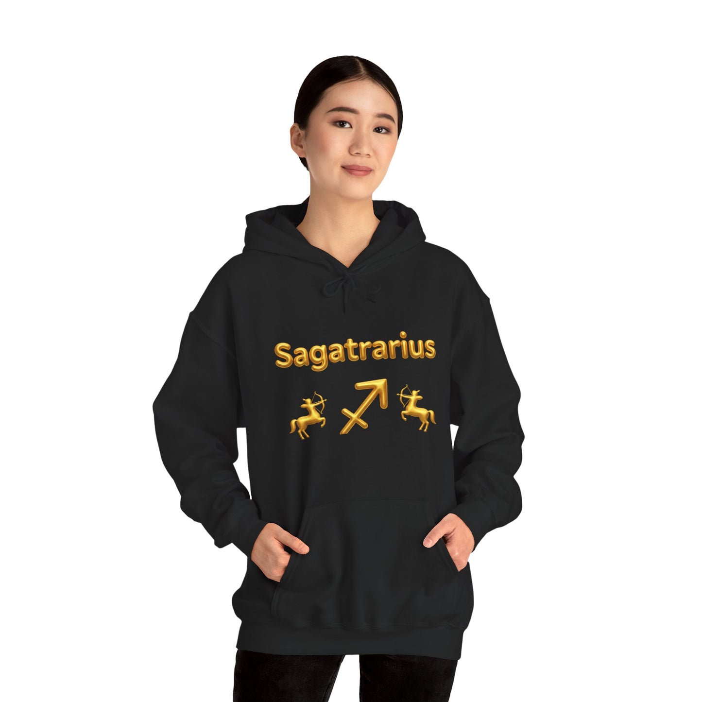 Sagittarius Zodiac Hoodie – Gold Archer Symbols & Astrological Wheel Back Print