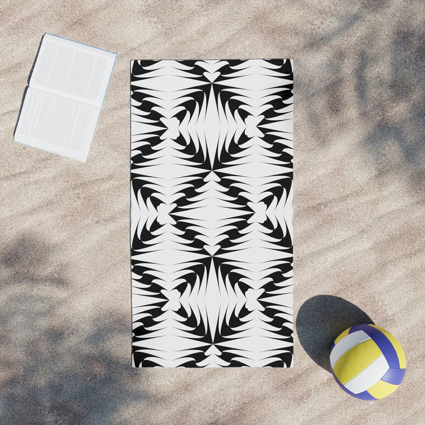 Black & White Tribal Pattern Beach Towel Bold Geometric Ocean Towel