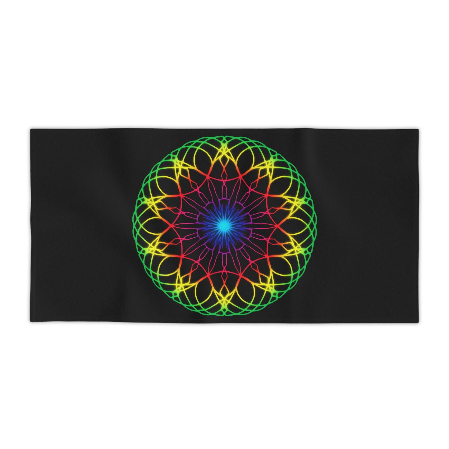 Neon Psychedelic Rainbow Mandala Beach Towel