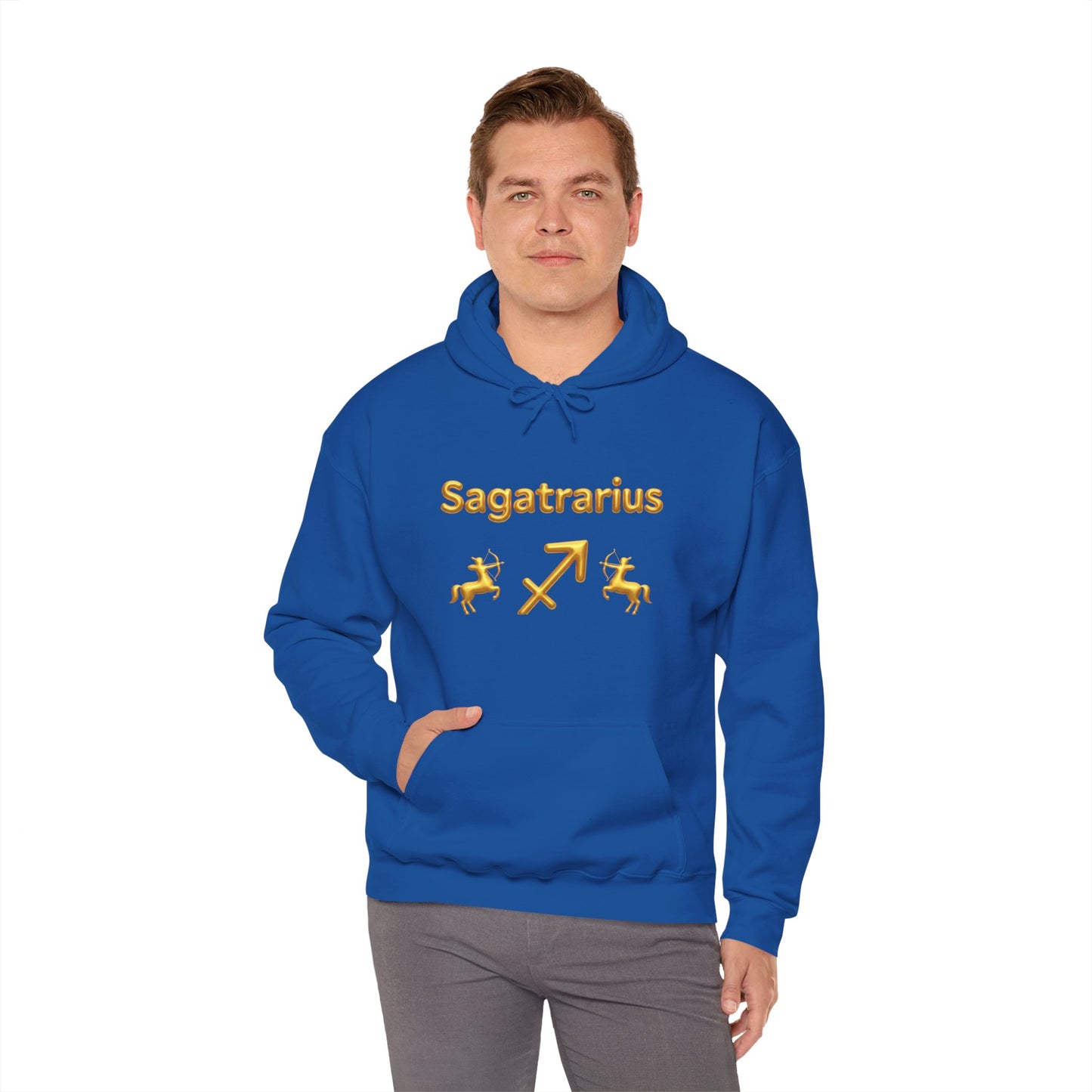 Sagittarius Zodiac Hoodie – Gold Archer Symbols & Astrological Wheel Back Print