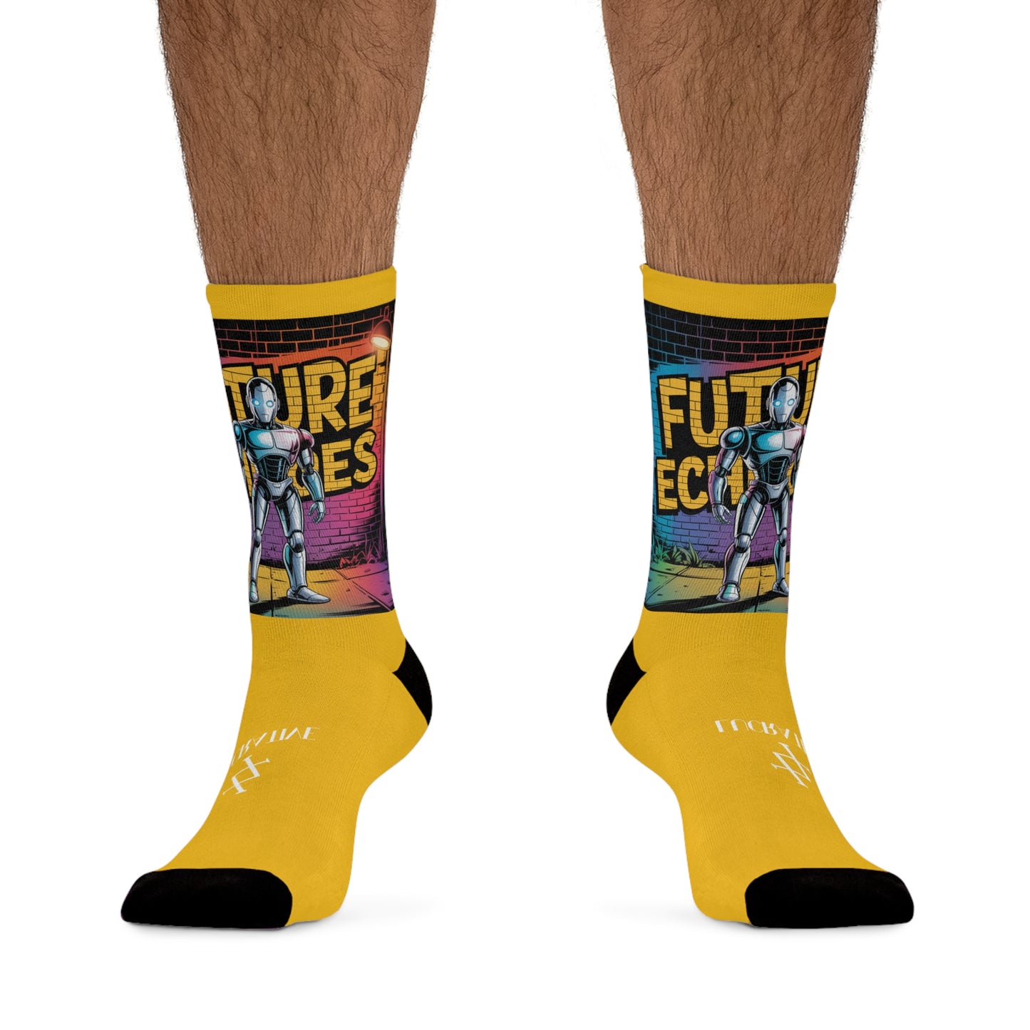 Futuristic Robot Graphic Socks —YELLOW