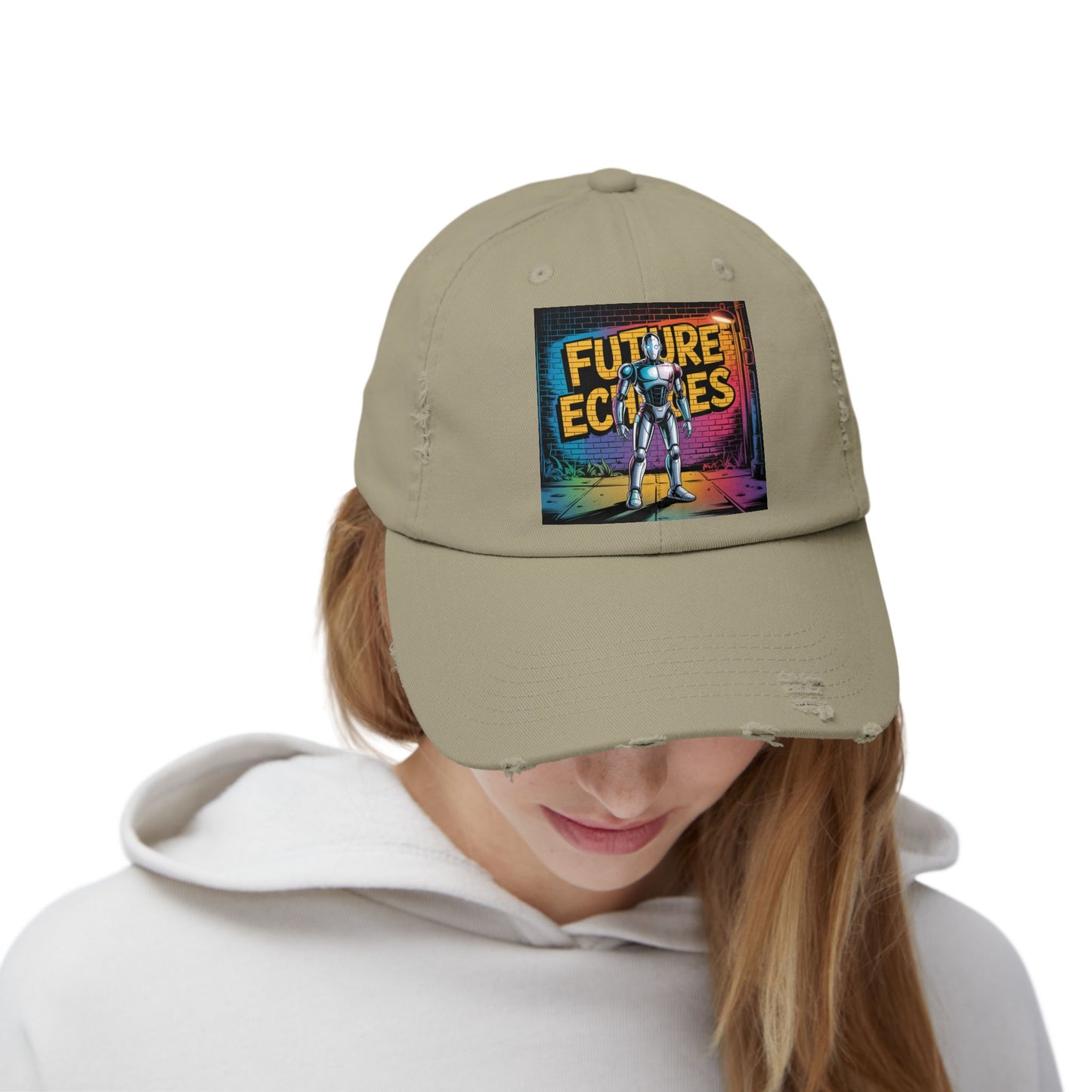 Unisex Distressed Cap Featuring 'Future Echoes'