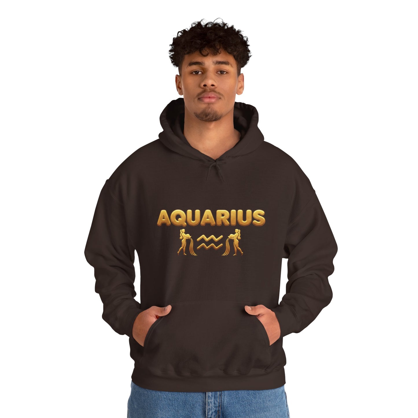 Aquarius Zodiac Hoodie — Gold Astrology Graphic Hooded Sweatshirt