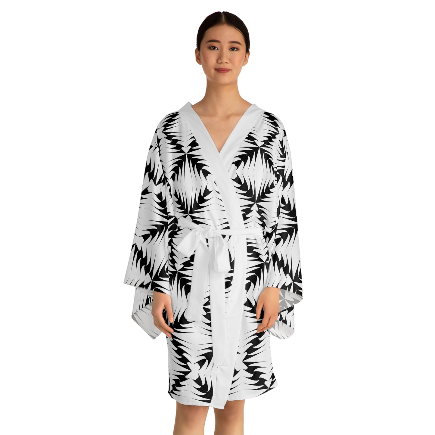 Black & White Geometric Kimono Robe