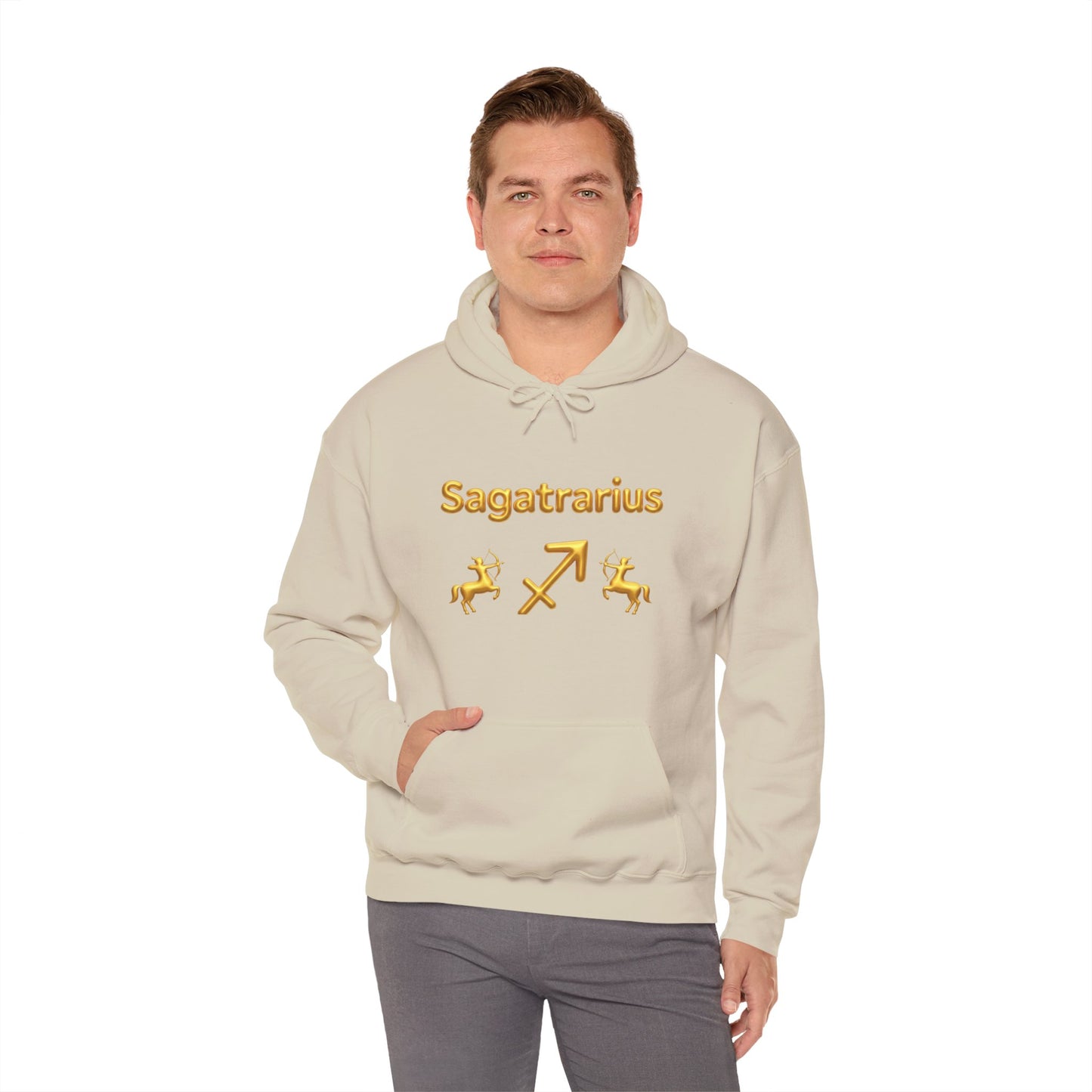 Sagittarius Zodiac Hoodie – Gold Archer Symbols & Astrological Wheel Back Print
