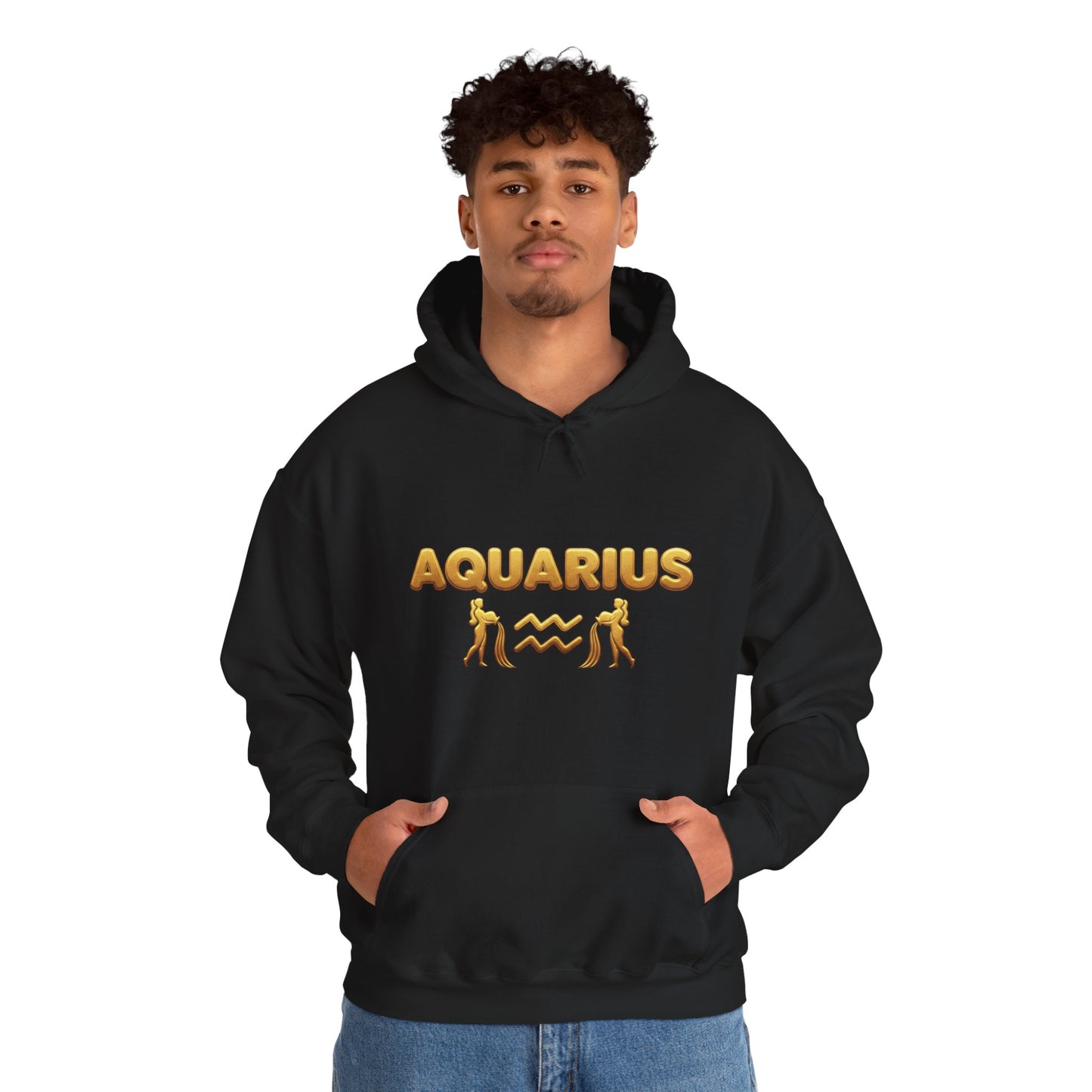 Aquarius Zodiac Hoodie — Gold Astrology Graphic Hooded Sweatshirt