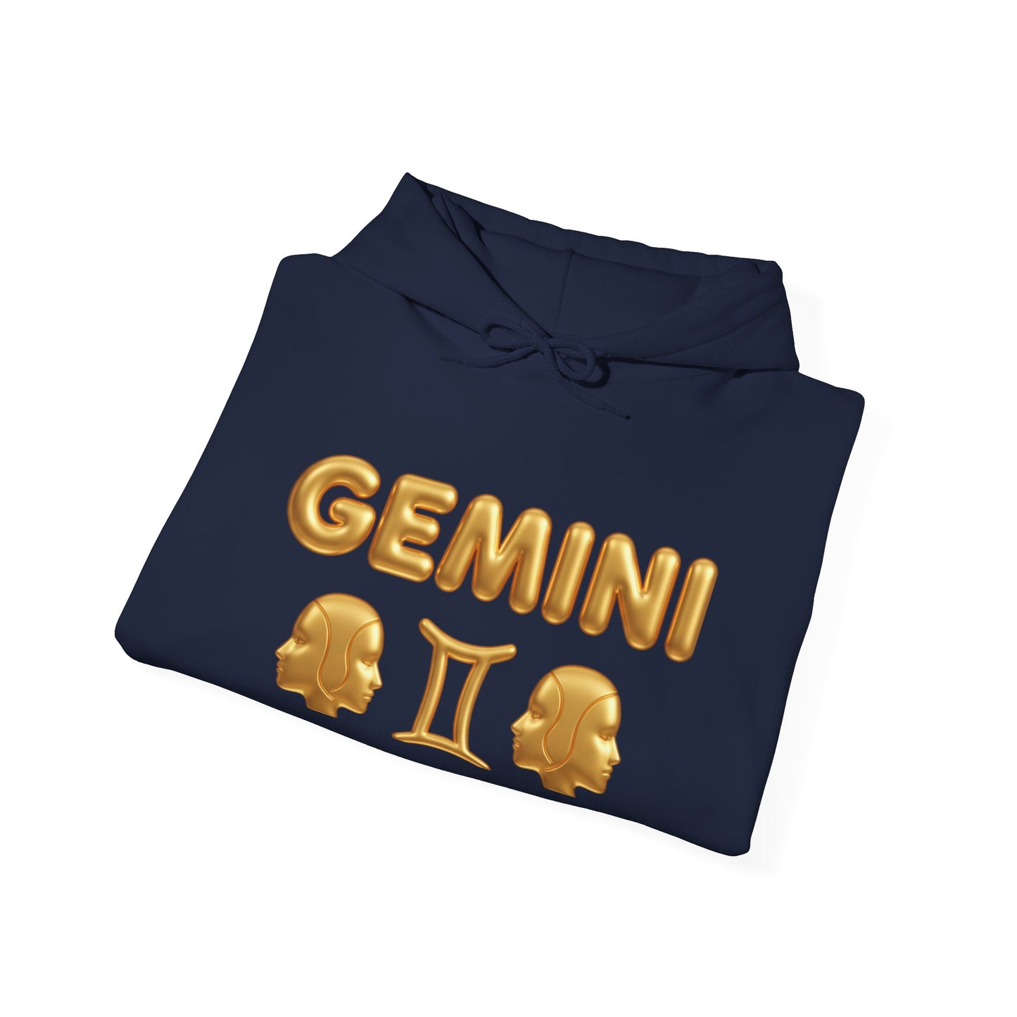 Gemini Zodiac Hoodie – Gold Gemini Text & Astrology Wheel Back Print