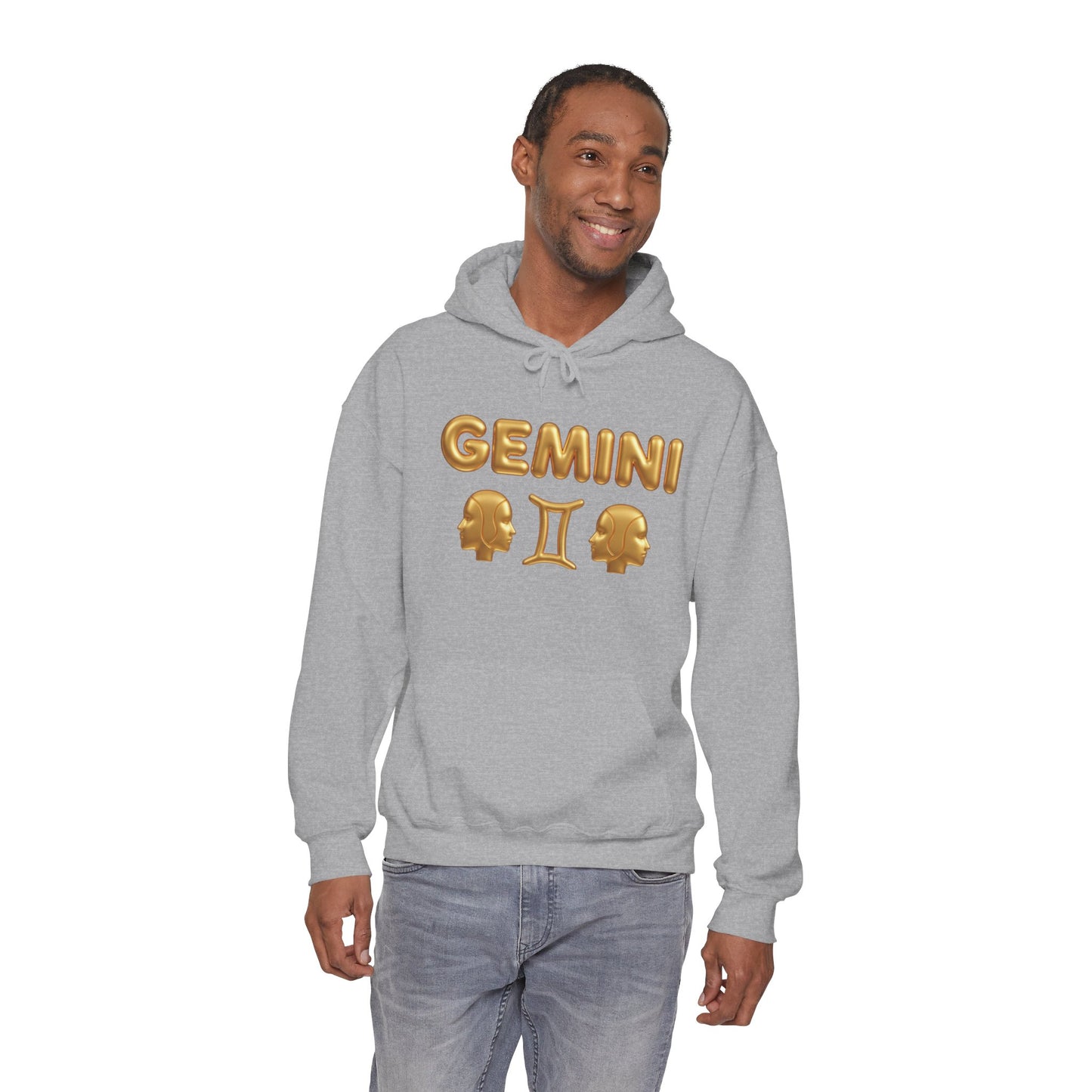 Gemini Zodiac Hoodie – Gold Gemini Text & Astrology Wheel Back Print