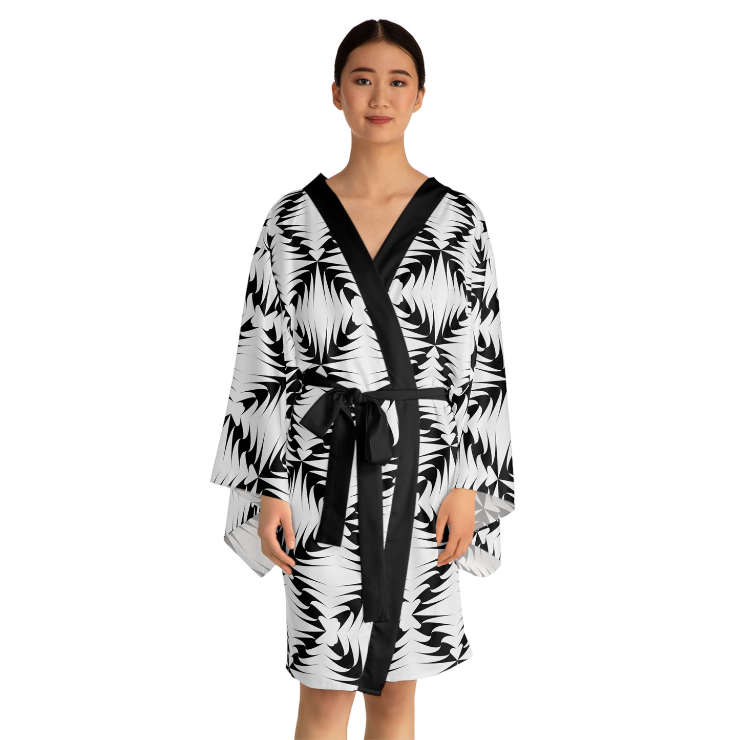 Black & White Geometric Kimono Robe