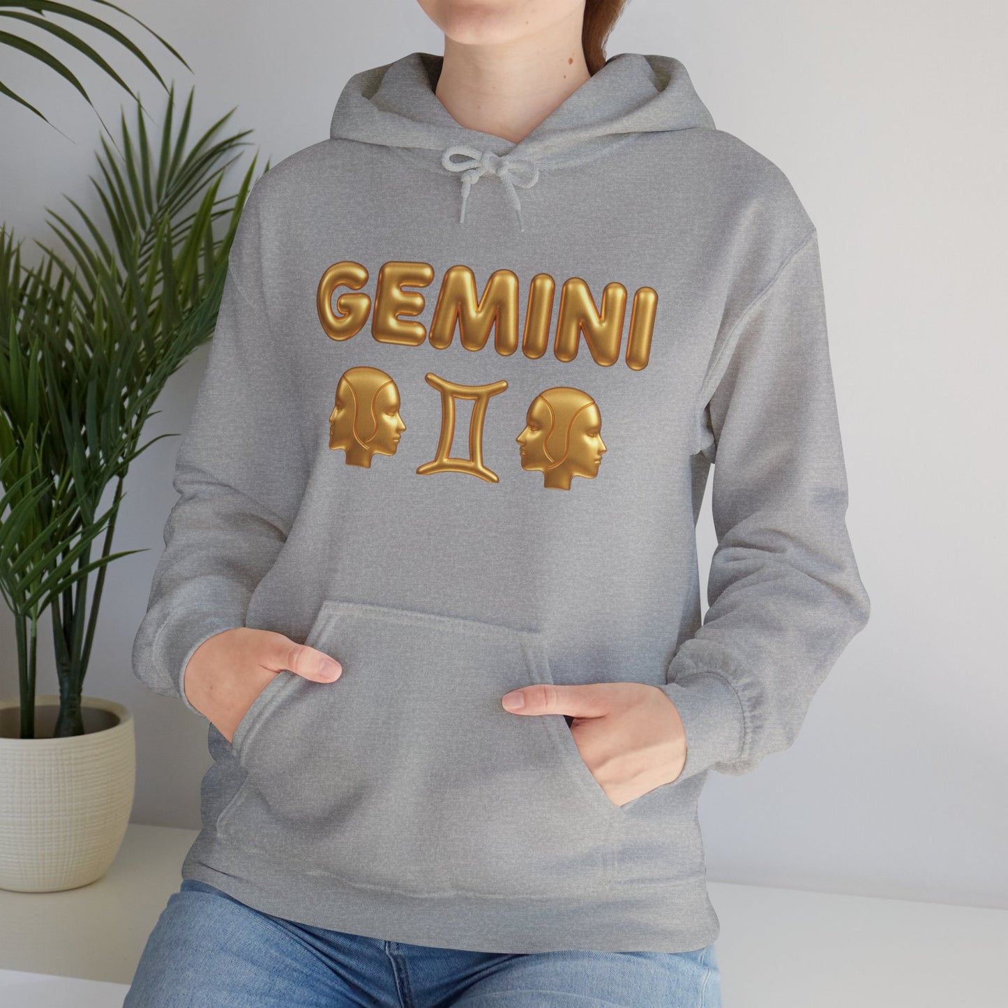 Gemini Zodiac Hoodie – Gold Gemini Text & Astrology Wheel Back Print