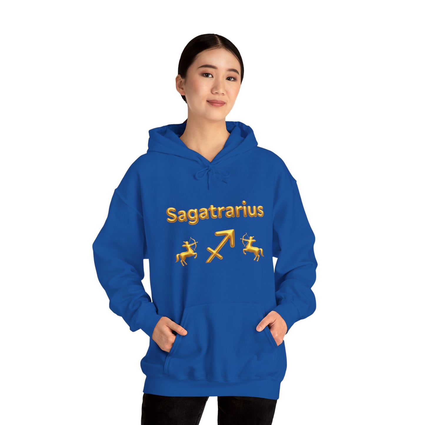 Sagittarius Zodiac Hoodie – Gold Archer Symbols & Astrological Wheel Back Print