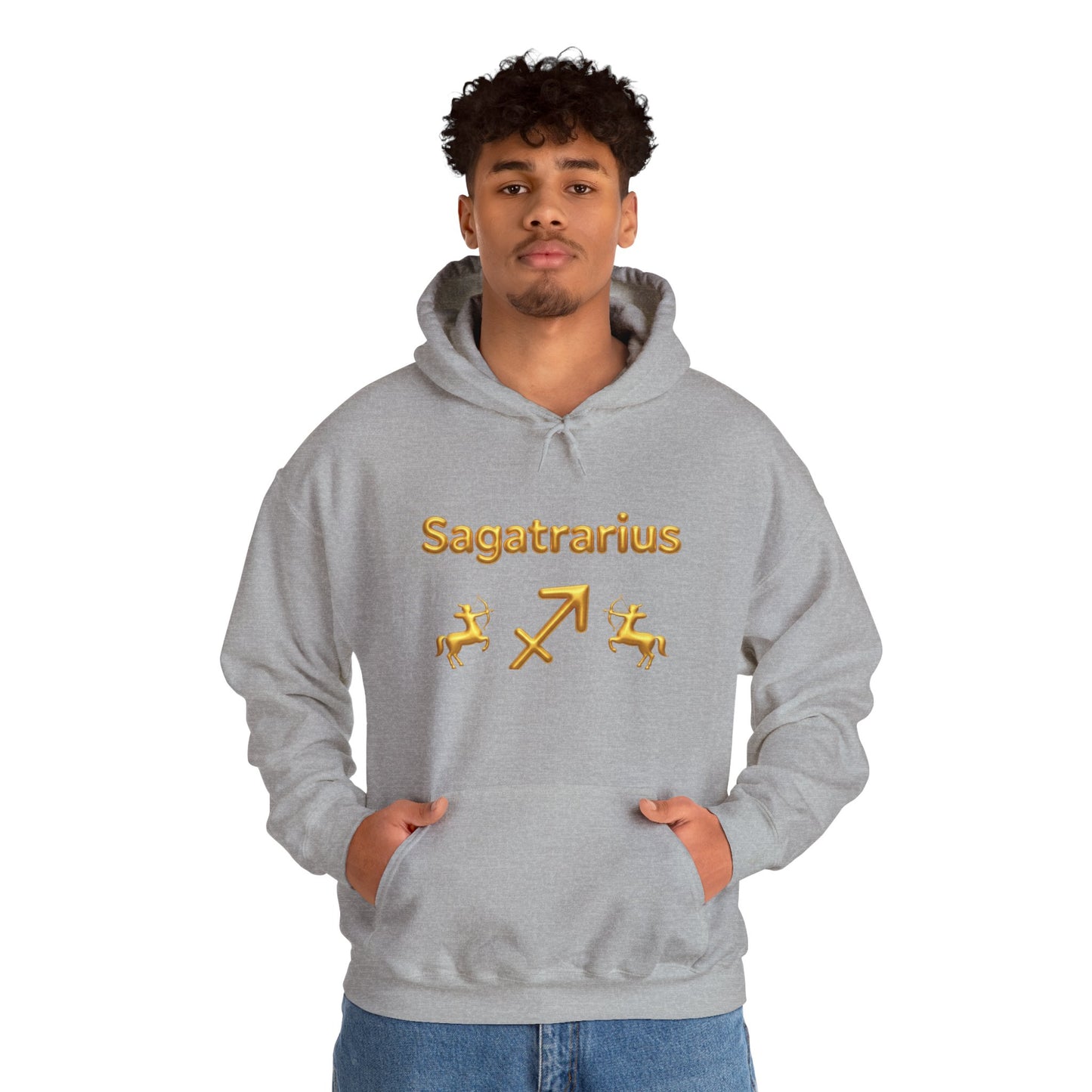 Sagittarius Zodiac Hoodie – Gold Archer Symbols & Astrological Wheel Back Print