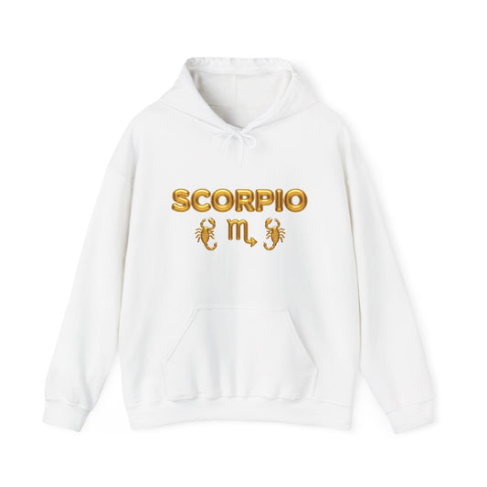 Scorpio Zodiac Hoodie – Gold Scorpion Astrology Sweatshirt (Back Zodiac Chart)