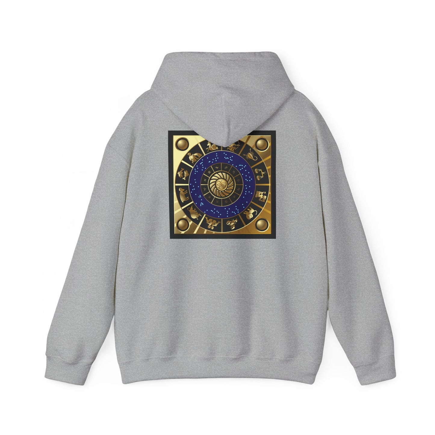 Virgo Zodiac Hoodie — Gold Virgo Sign & Astrological Wheel Pullover