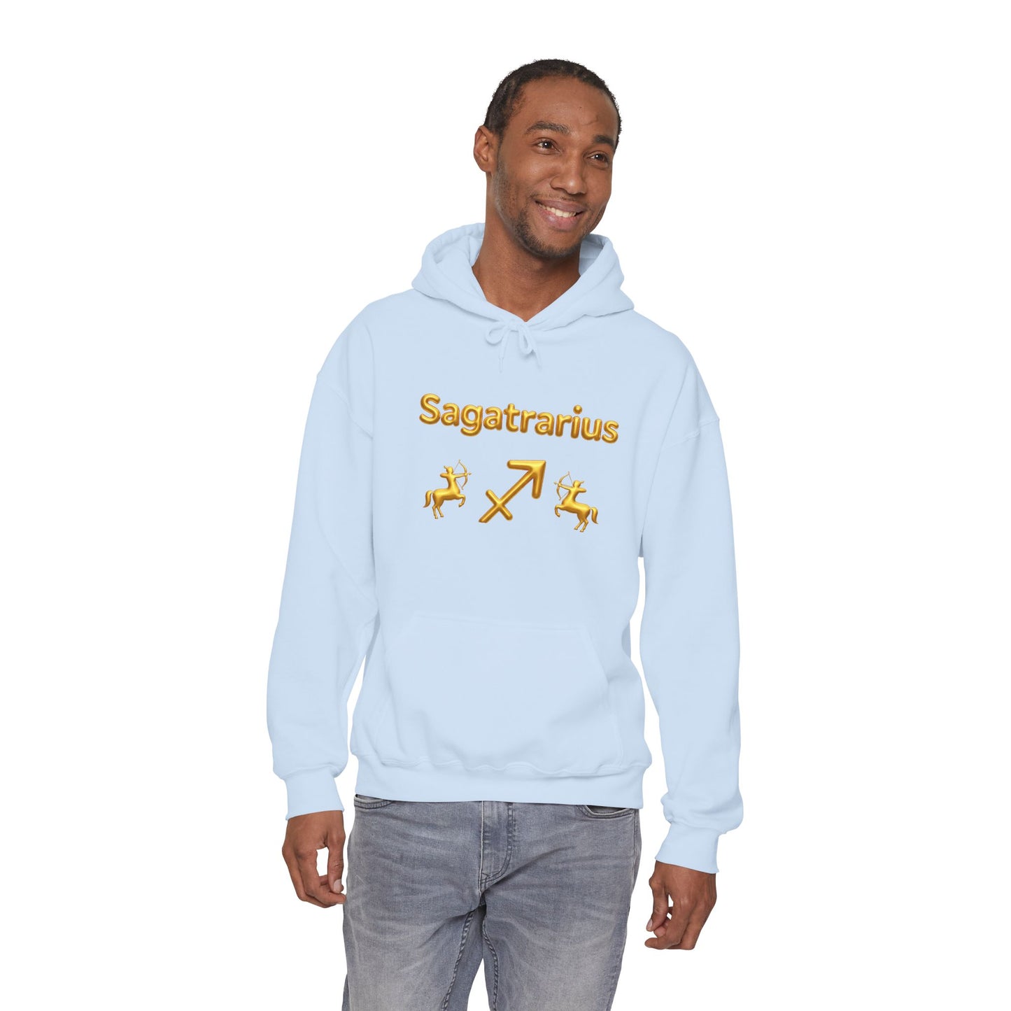 Sagittarius Zodiac Hoodie – Gold Archer Symbols & Astrological Wheel Back Print