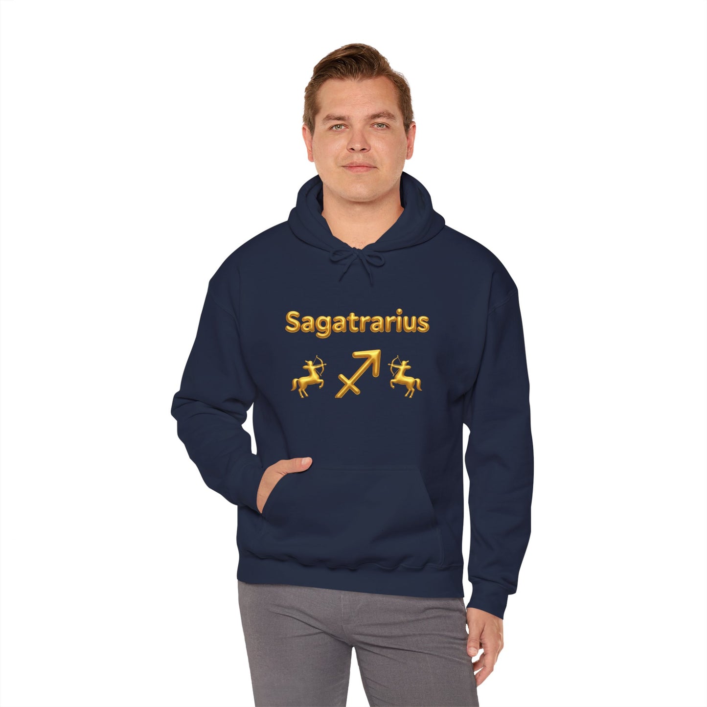 Sagittarius Zodiac Hoodie – Gold Archer Symbols & Astrological Wheel Back Print