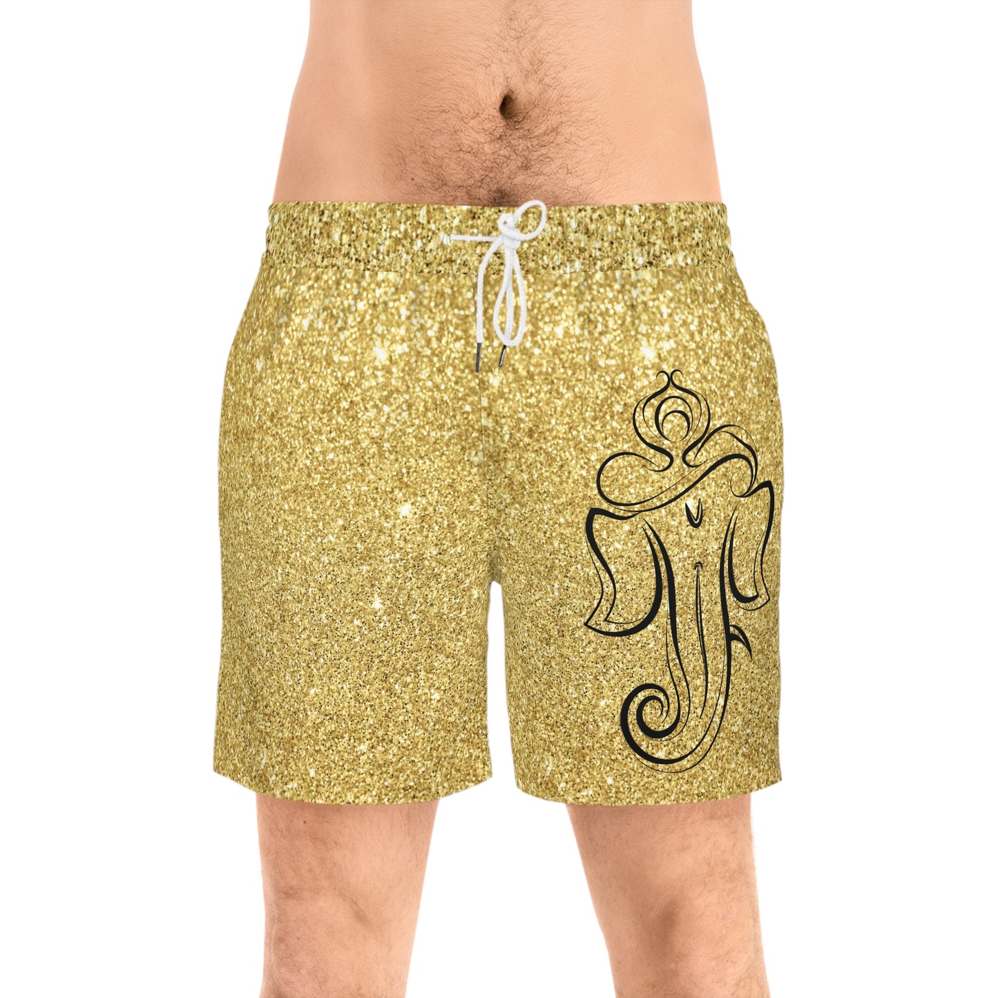 Men's Swim Shorts — Gold Glitter with Ganesh Motif