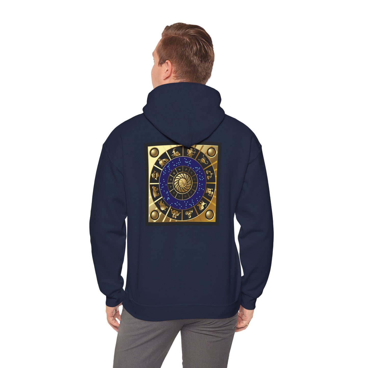 Aquarius Zodiac Hoodie — Gold Astrology Graphic Hooded Sweatshirt