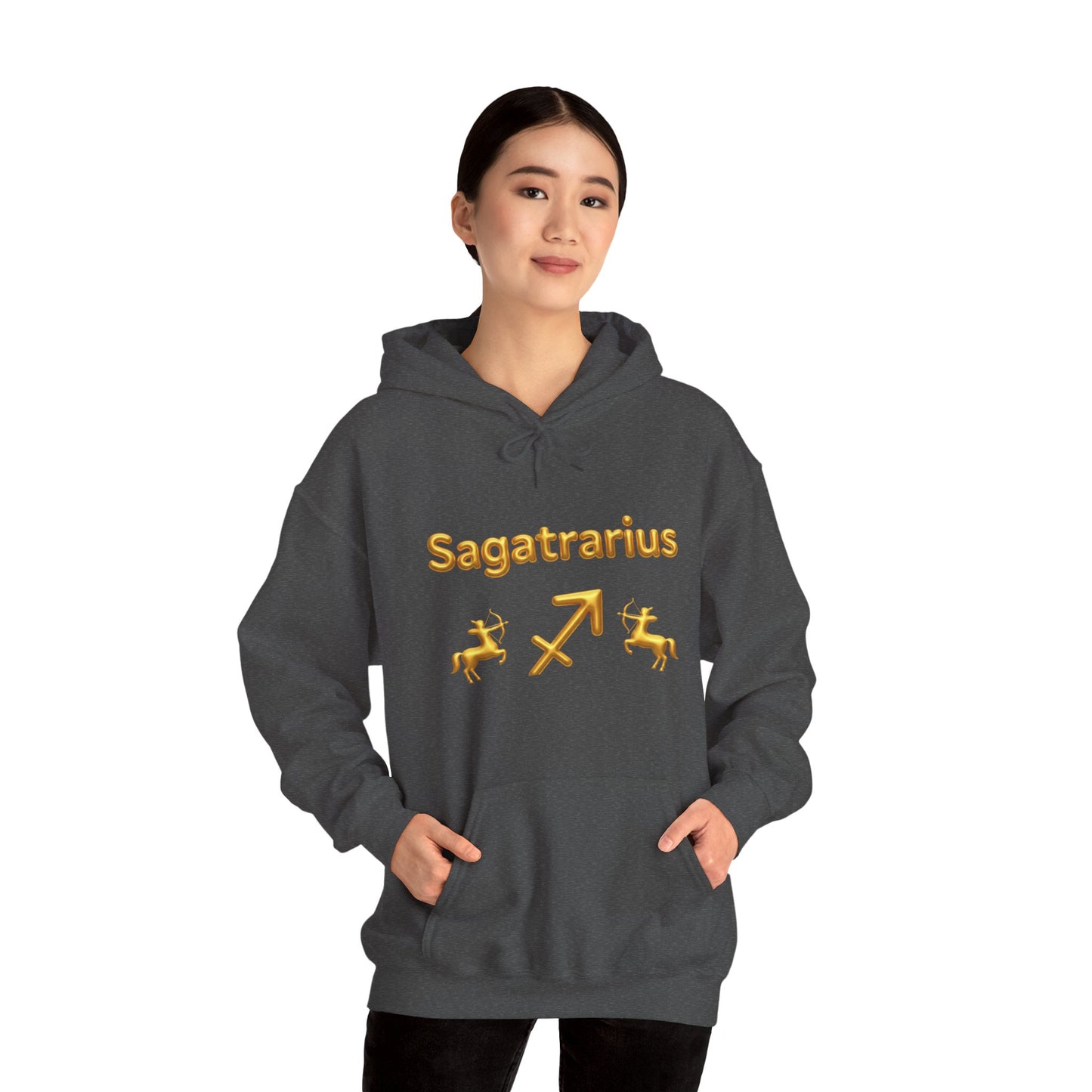 Sagittarius Zodiac Hoodie – Gold Archer Symbols & Astrological Wheel Back Print