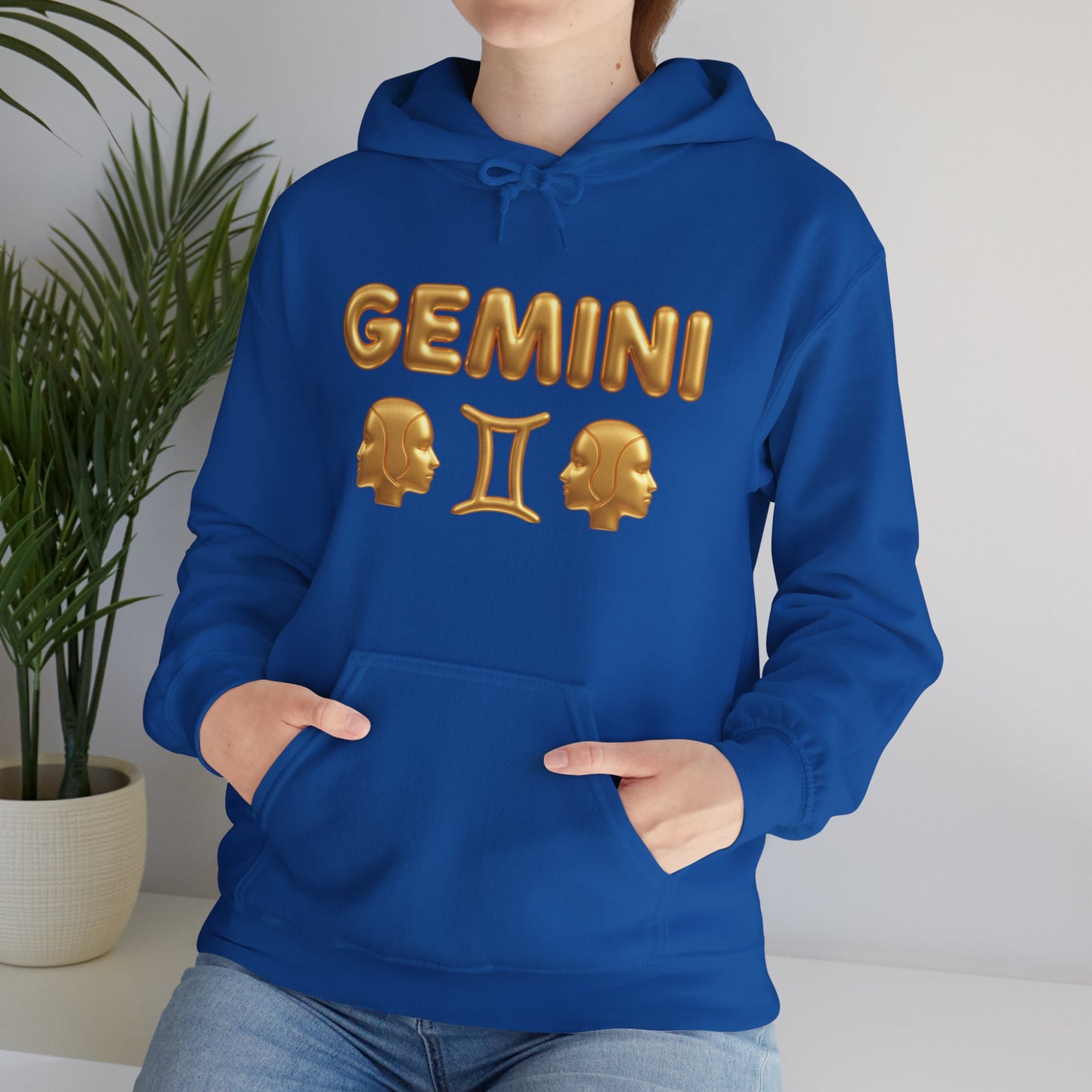 Gemini Zodiac Hoodie – Gold Gemini Text & Astrology Wheel Back Print
