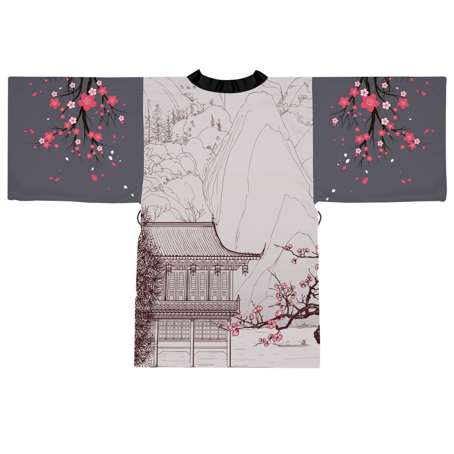 Cherry Blossom Kimono Robe — Japanese Floral Long Sleeve Wrap