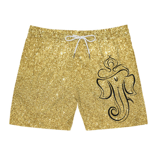 Men's Swim Shorts — Gold Glitter with Ganesh Motif
