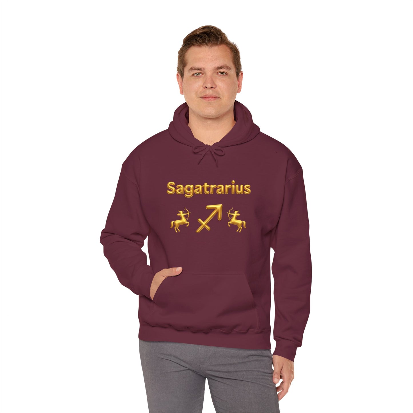 Sagittarius Zodiac Hoodie – Gold Archer Symbols & Astrological Wheel Back Print