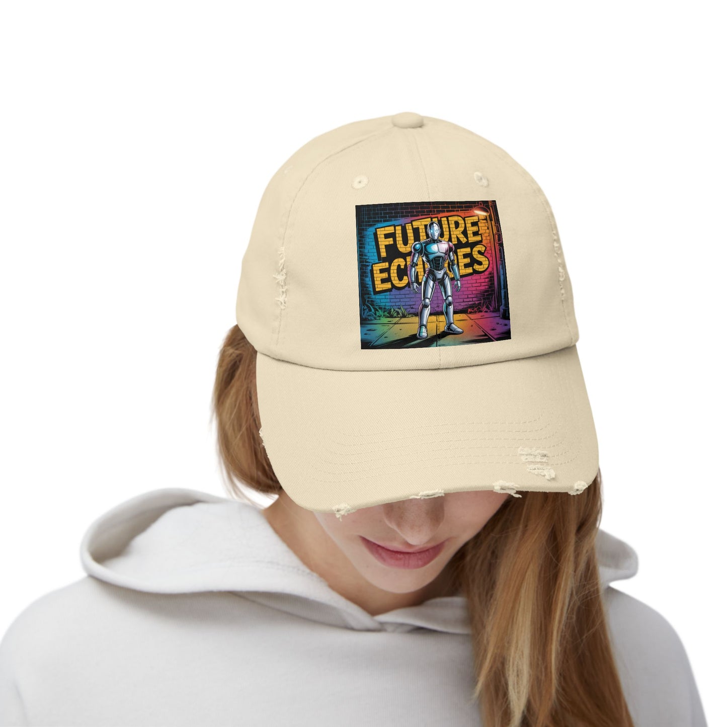 Unisex Distressed Cap Featuring 'Future Echoes'