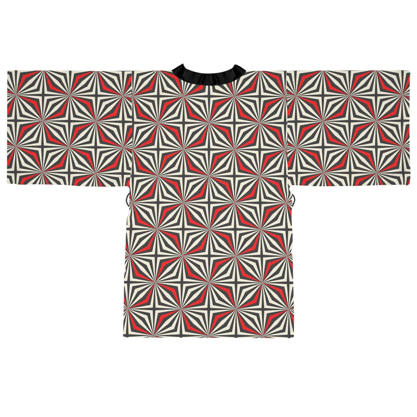 Long Sleeve Kimono Red Geometric Robe