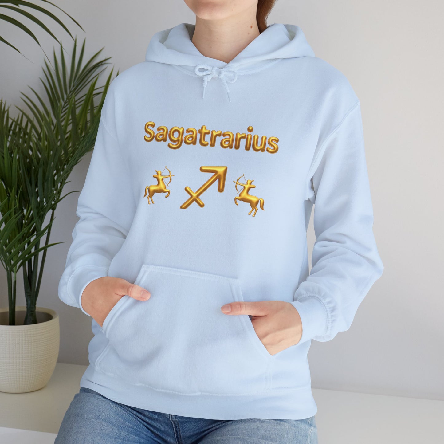 Sagittarius Zodiac Hoodie – Gold Archer Symbols & Astrological Wheel Back Print