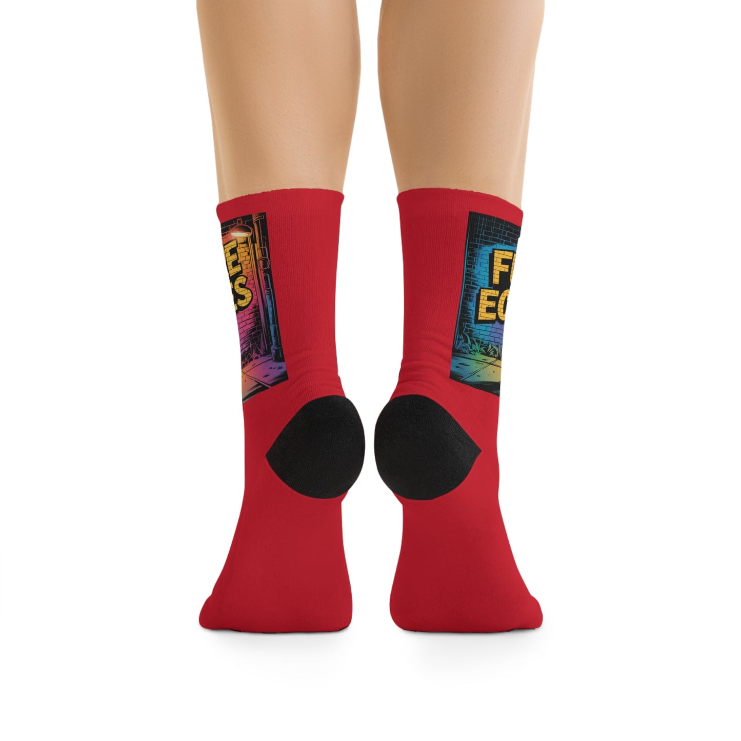 Futuristic Robot Graphic Socks — RED