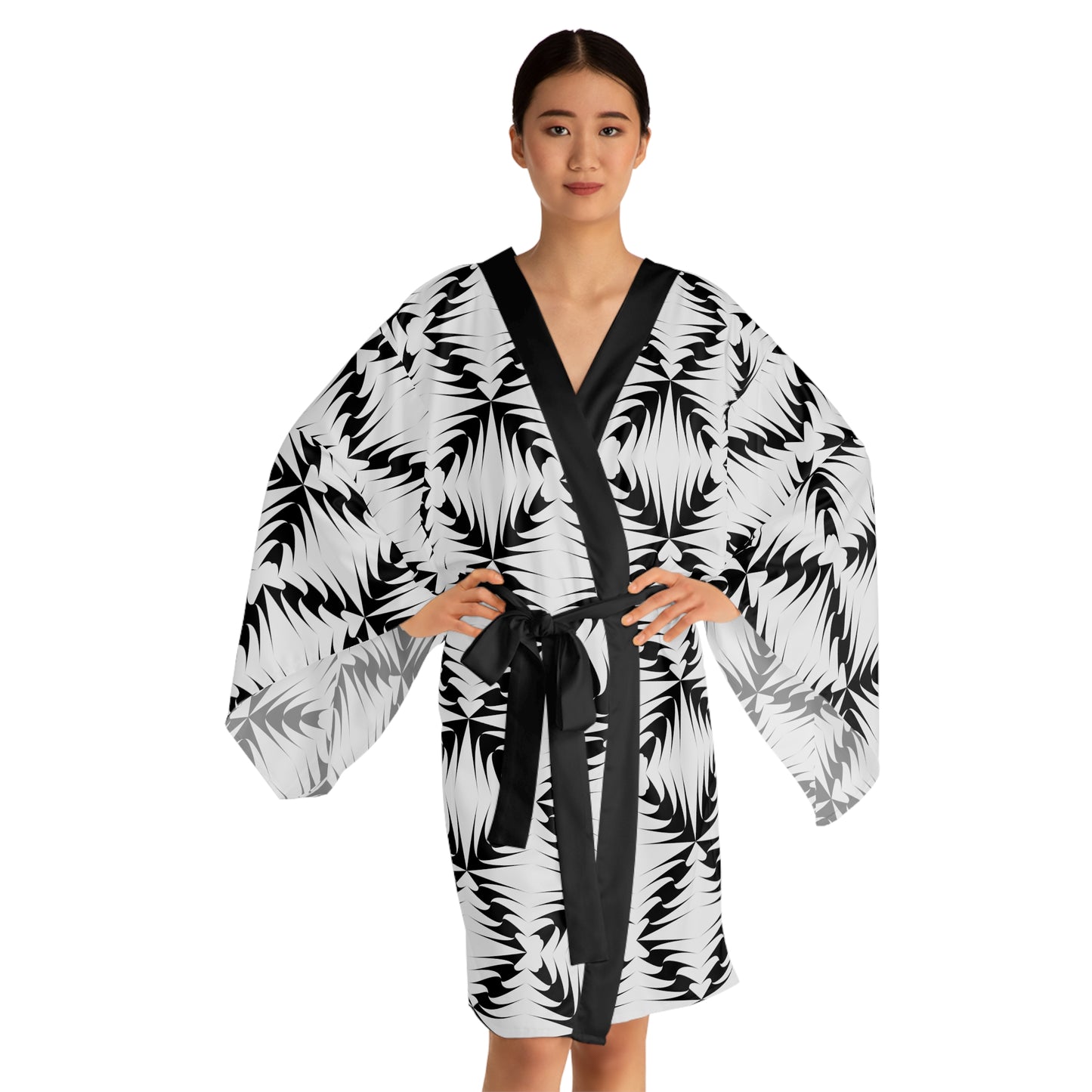 Black & White Geometric Kimono Robe