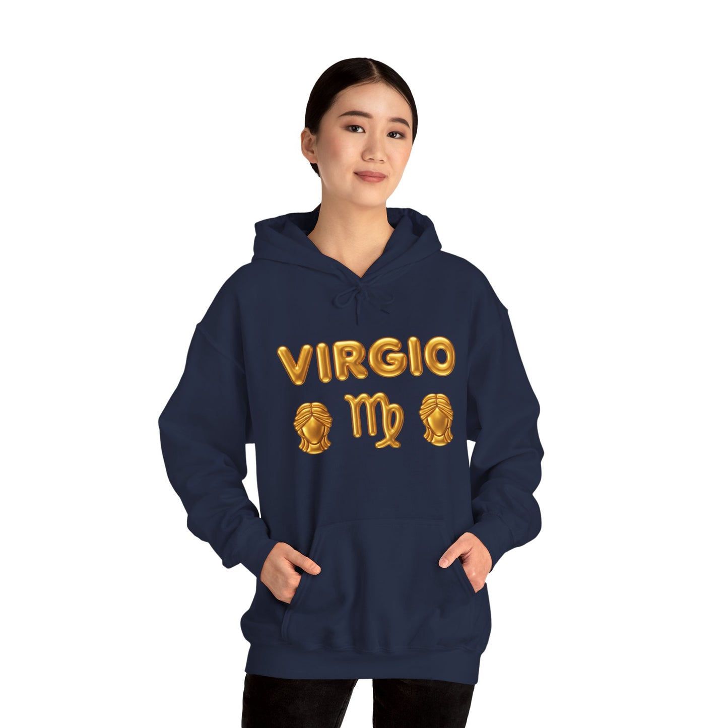 Virgo Zodiac Hoodie — Gold Virgo Sign & Astrological Wheel Pullover