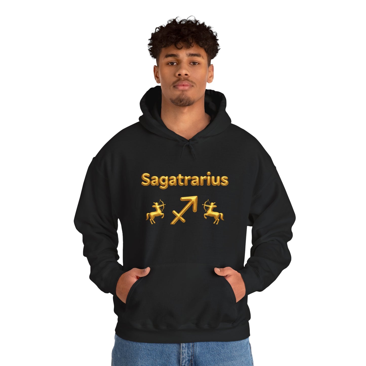 Sagittarius Zodiac Hoodie – Gold Archer Symbols & Astrological Wheel Back Print