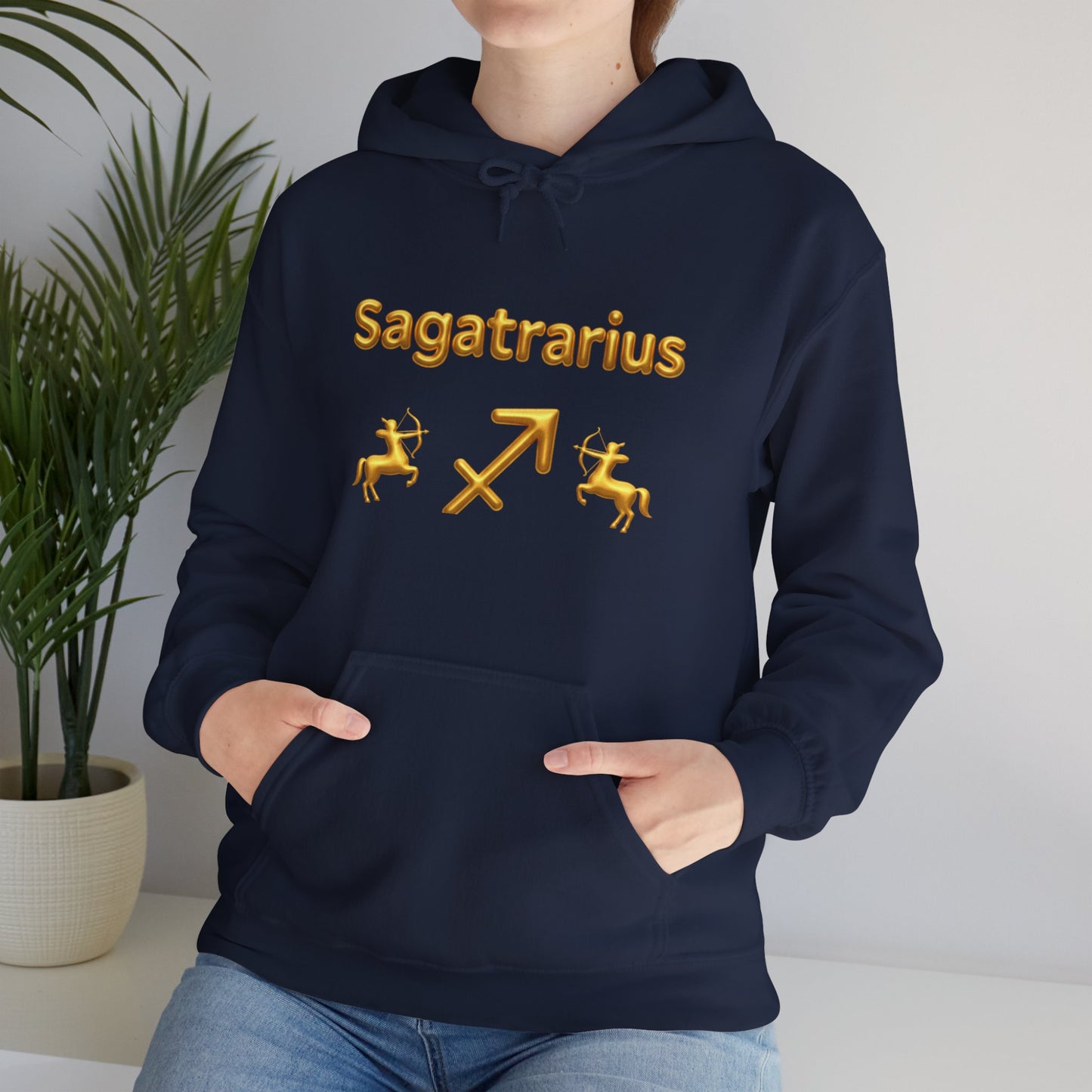 Sagittarius Zodiac Hoodie – Gold Archer Symbols & Astrological Wheel Back Print