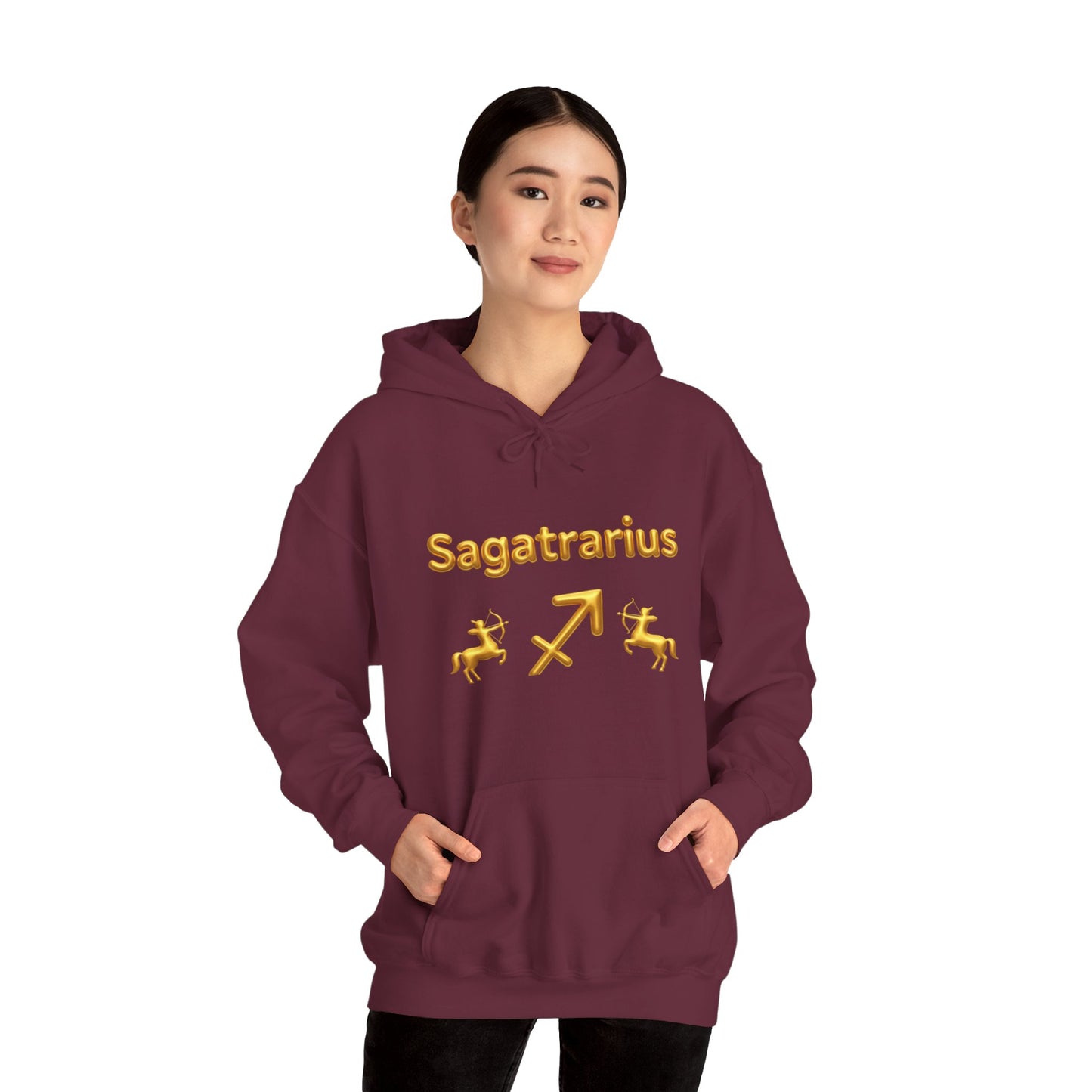 Sagittarius Zodiac Hoodie – Gold Archer Symbols & Astrological Wheel Back Print