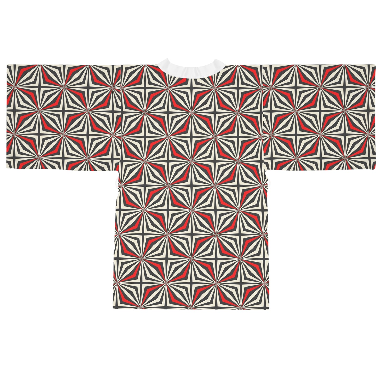 Long Sleeve Kimono Red Geometric Robe