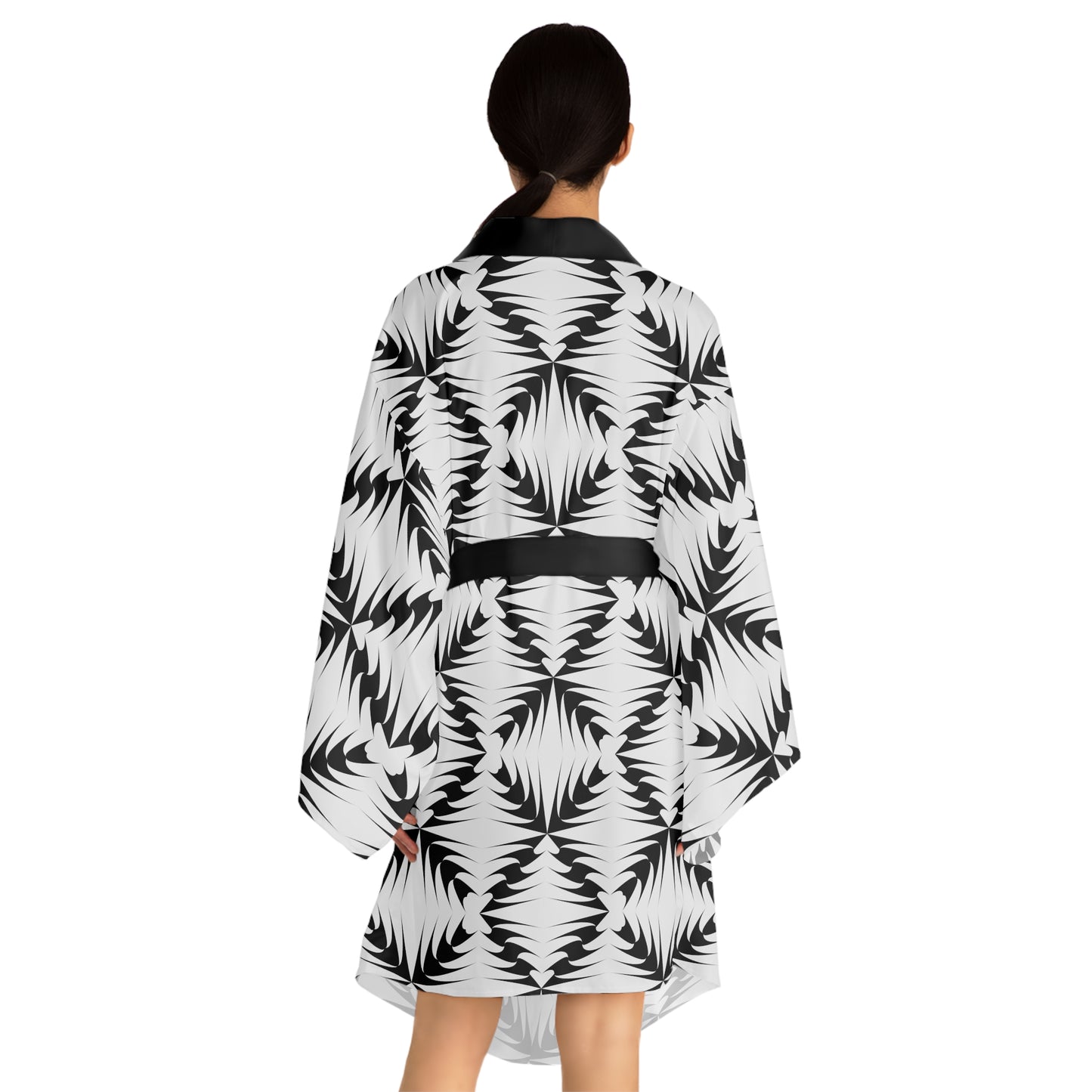 Black & White Geometric Kimono Robe