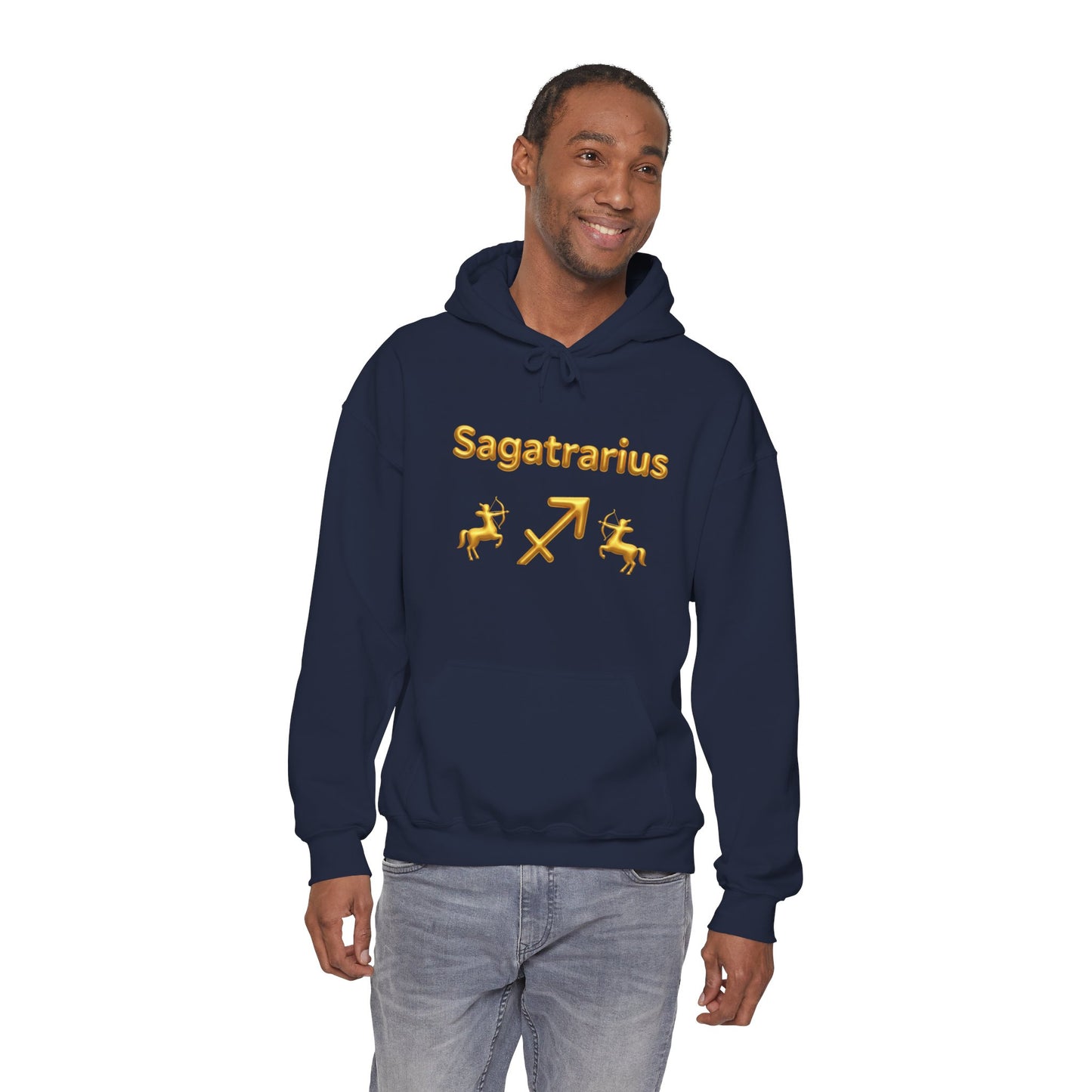 Sagittarius Zodiac Hoodie – Gold Archer Symbols & Astrological Wheel Back Print