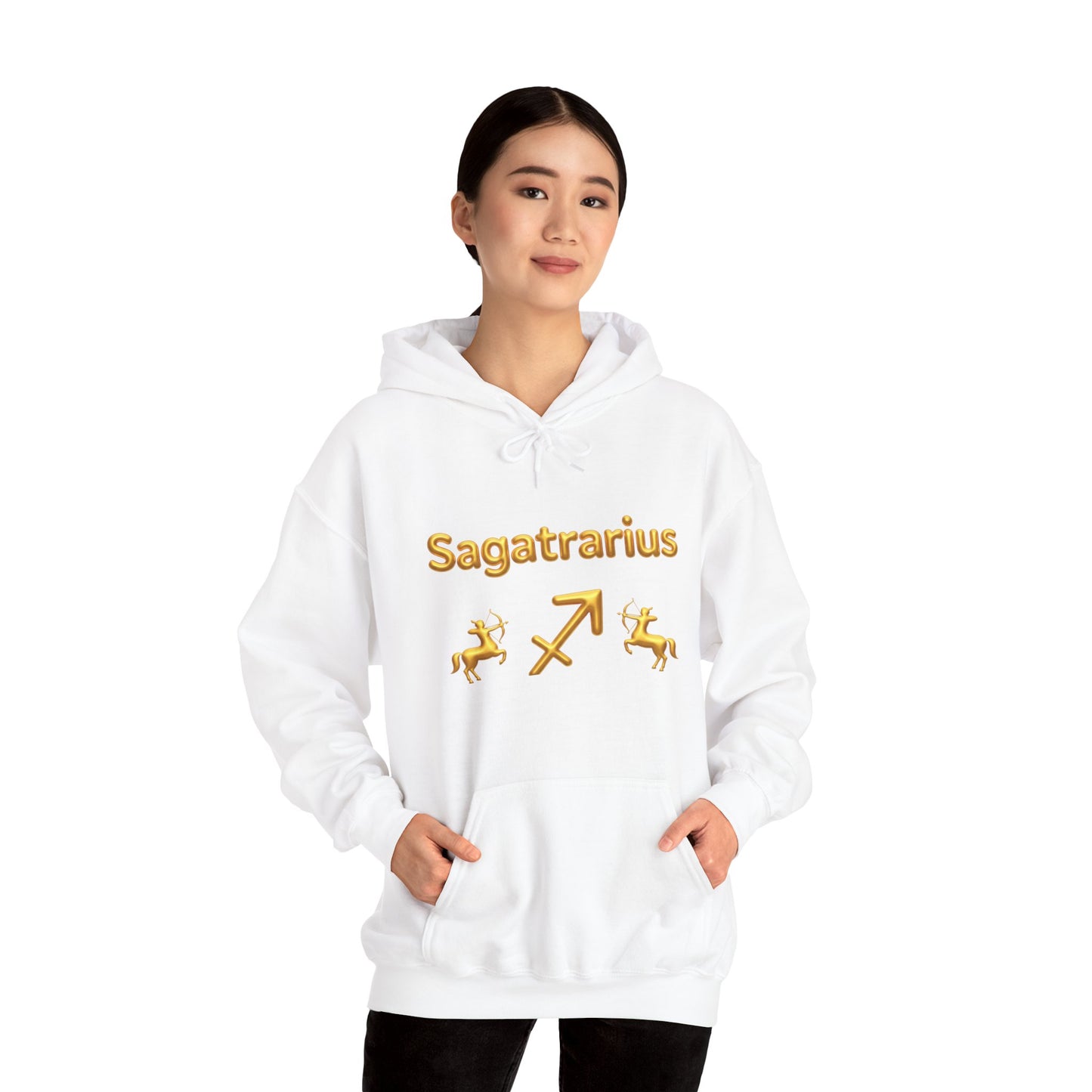 Sagittarius Zodiac Hoodie – Gold Archer Symbols & Astrological Wheel Back Print