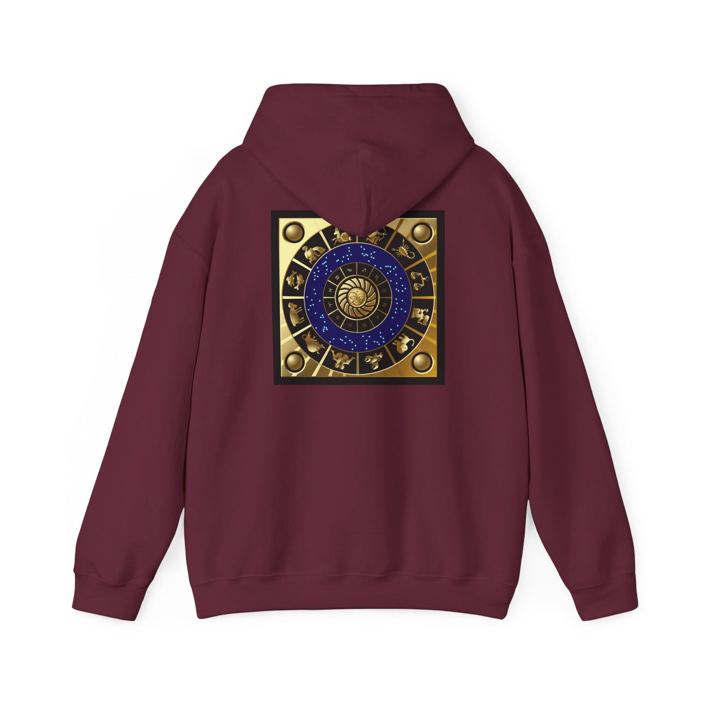 Sagittarius Zodiac Hoodie – Gold Archer Symbols & Astrological Wheel Back Print
