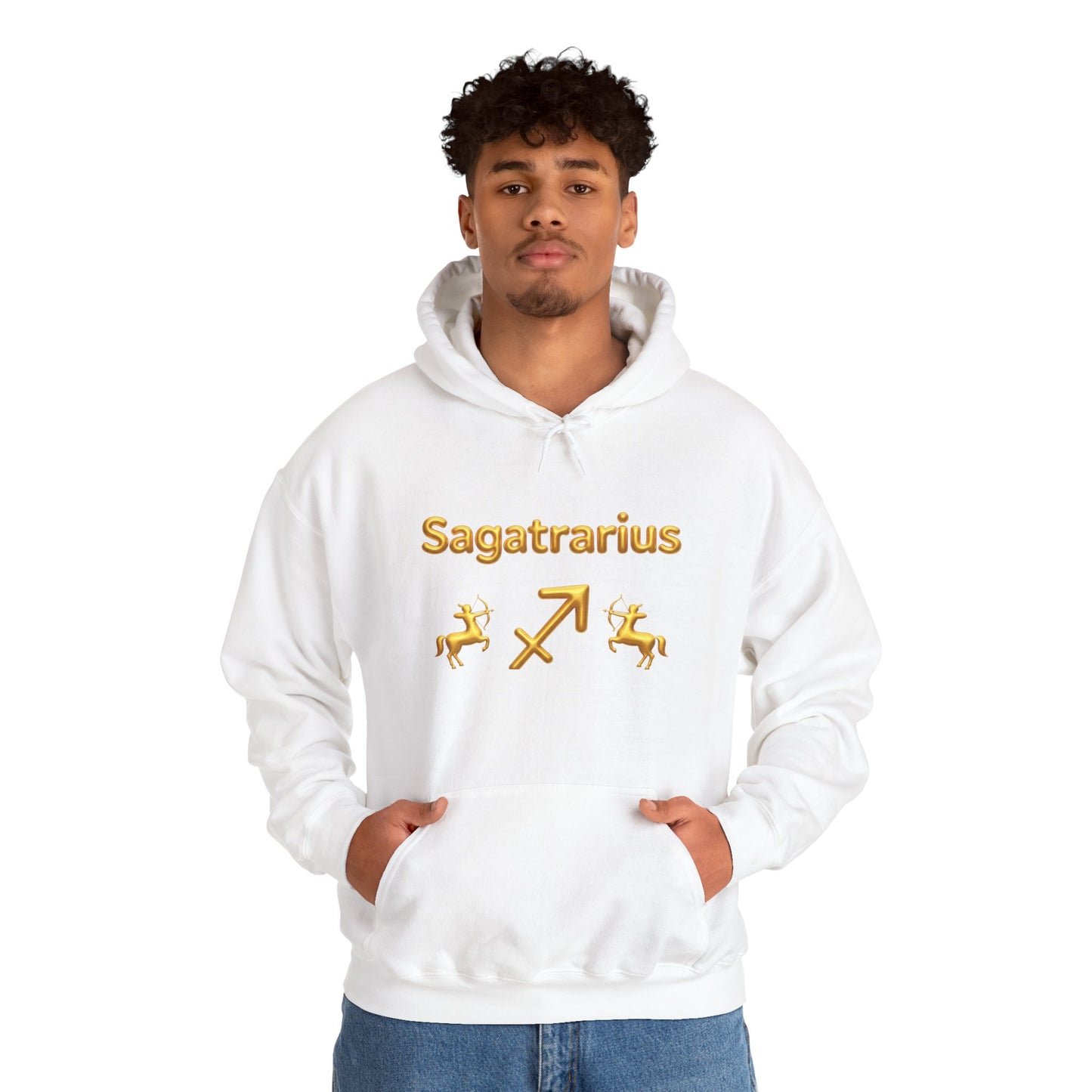 Sagittarius Zodiac Hoodie – Gold Archer Symbols & Astrological Wheel Back Print