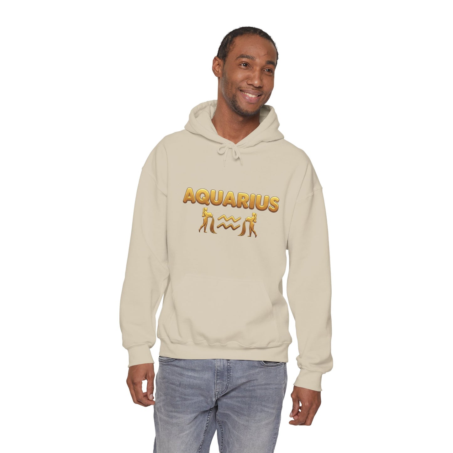 Aquarius Zodiac Hoodie — Gold Astrology Graphic Hooded Sweatshirt