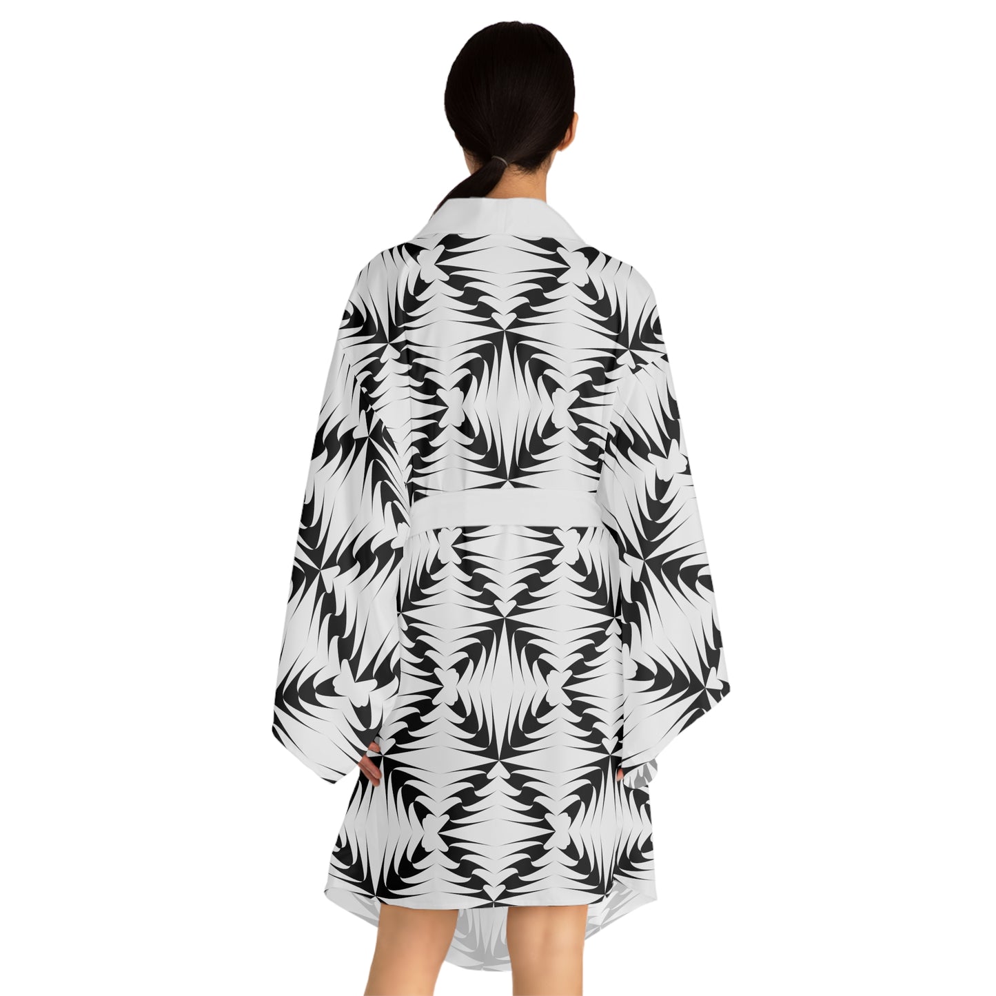 Black & White Geometric Kimono Robe