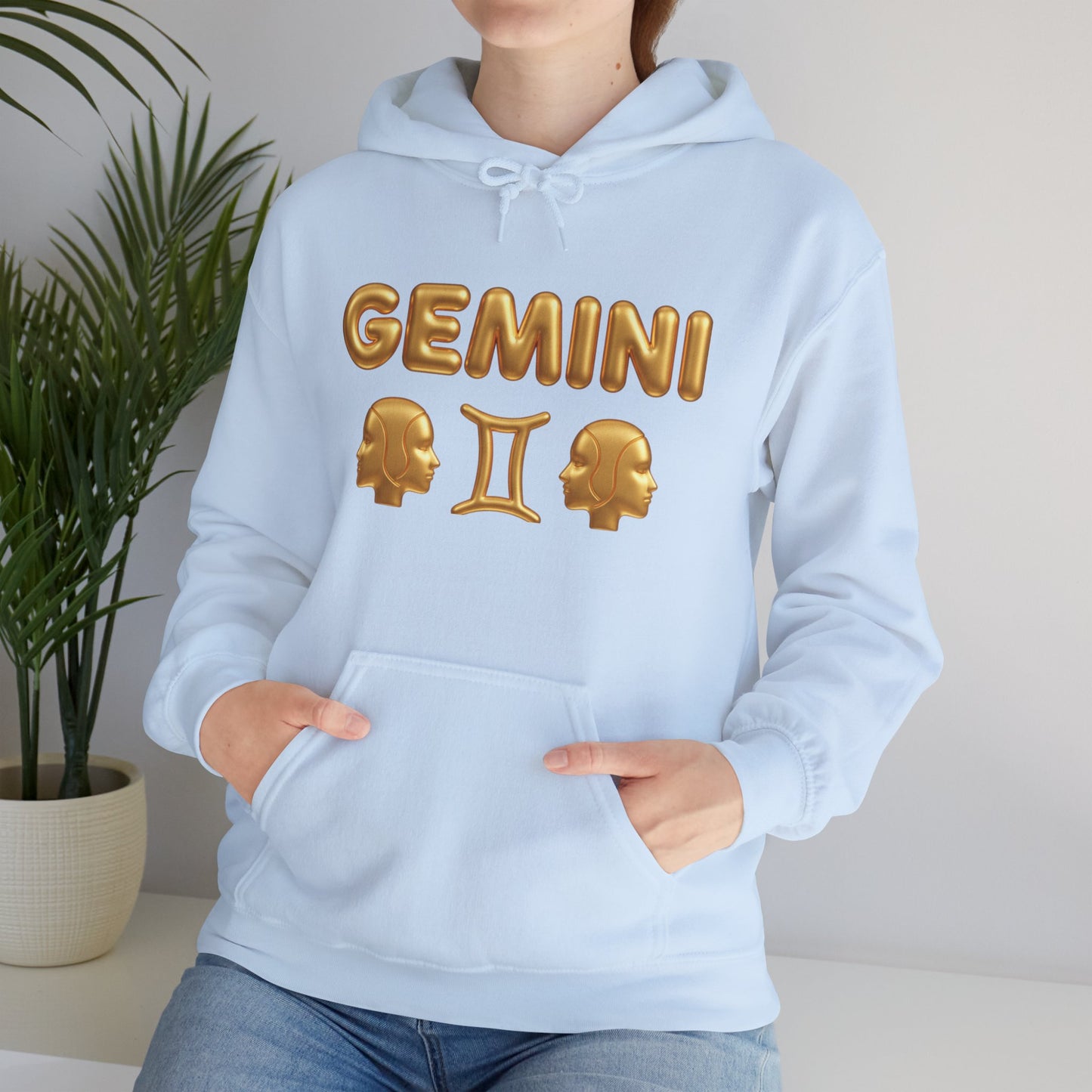 Gemini Zodiac Hoodie – Gold Gemini Text & Astrology Wheel Back Print
