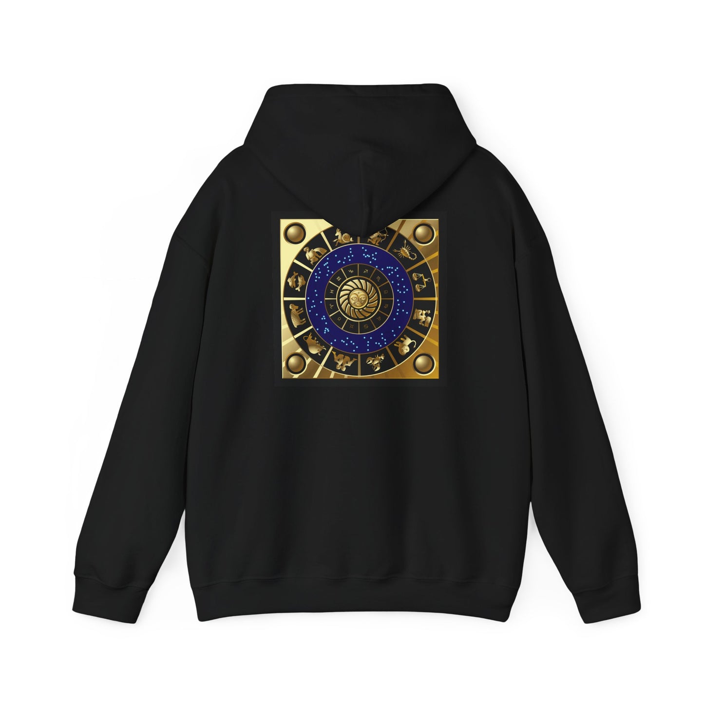 Virgo Zodiac Hoodie — Gold Virgo Sign & Astrological Wheel Pullover