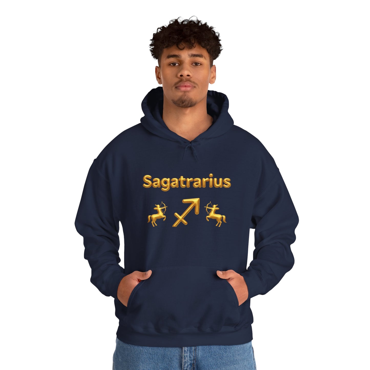 Sagittarius Zodiac Hoodie – Gold Archer Symbols & Astrological Wheel Back Print
